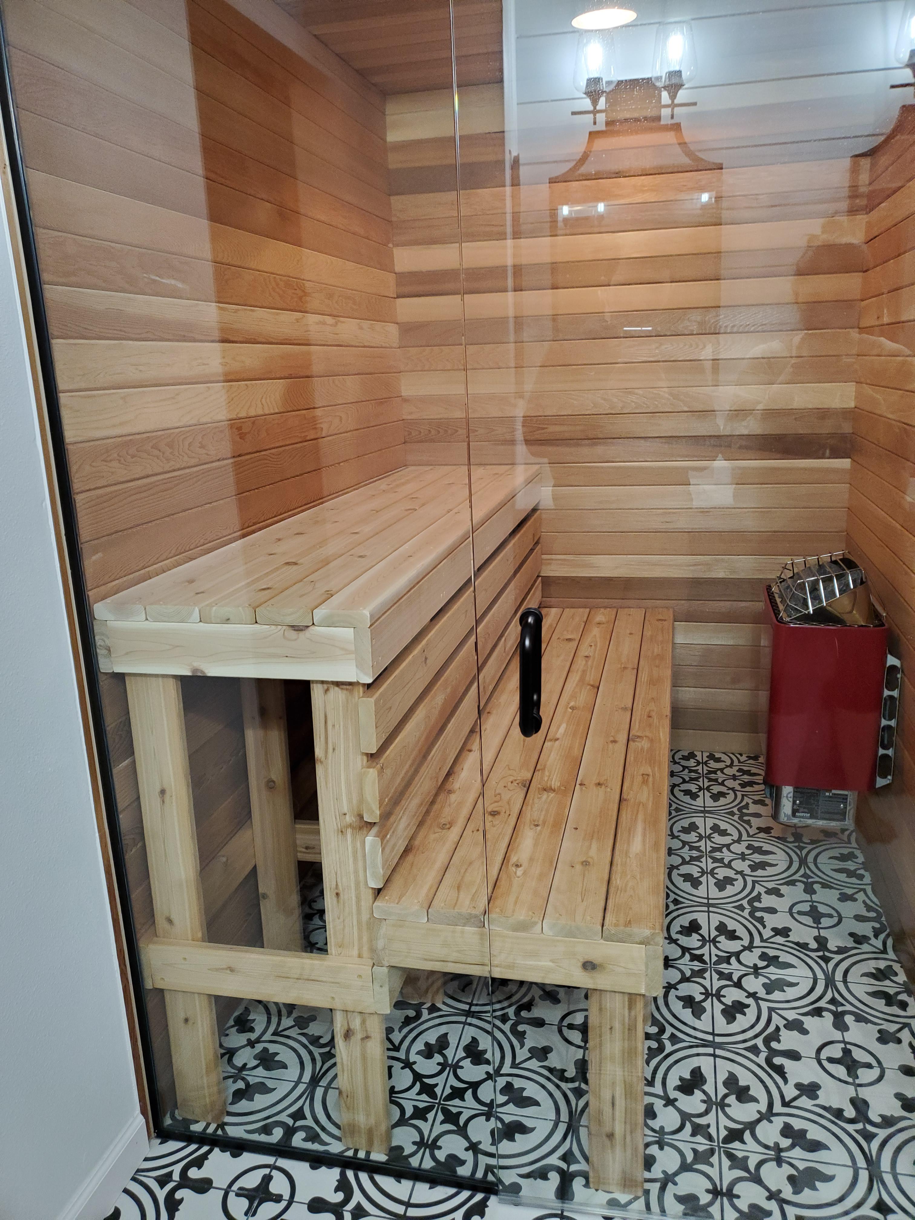 Sauna bench I built with my dad r/BeginnerWoodWorking
