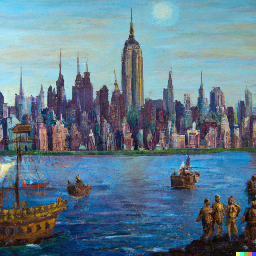 Oil Painting of medieval New York City made by DALLE 2 r