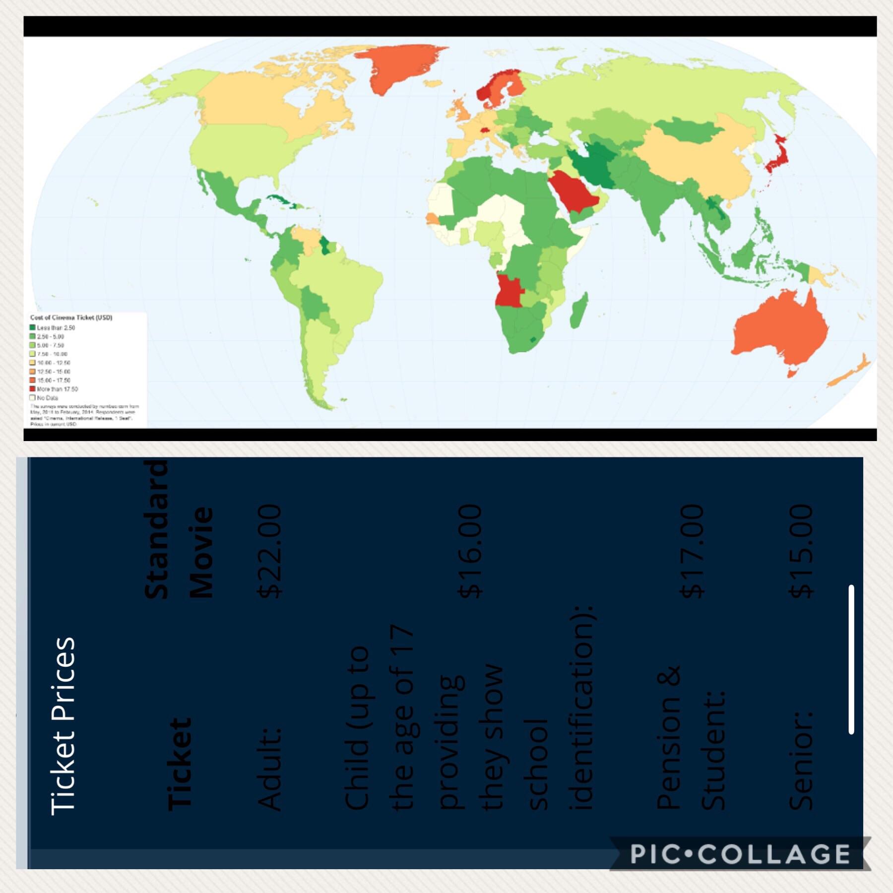Cinema ticket prices worldwide, 2014, and my local cinema tix prices