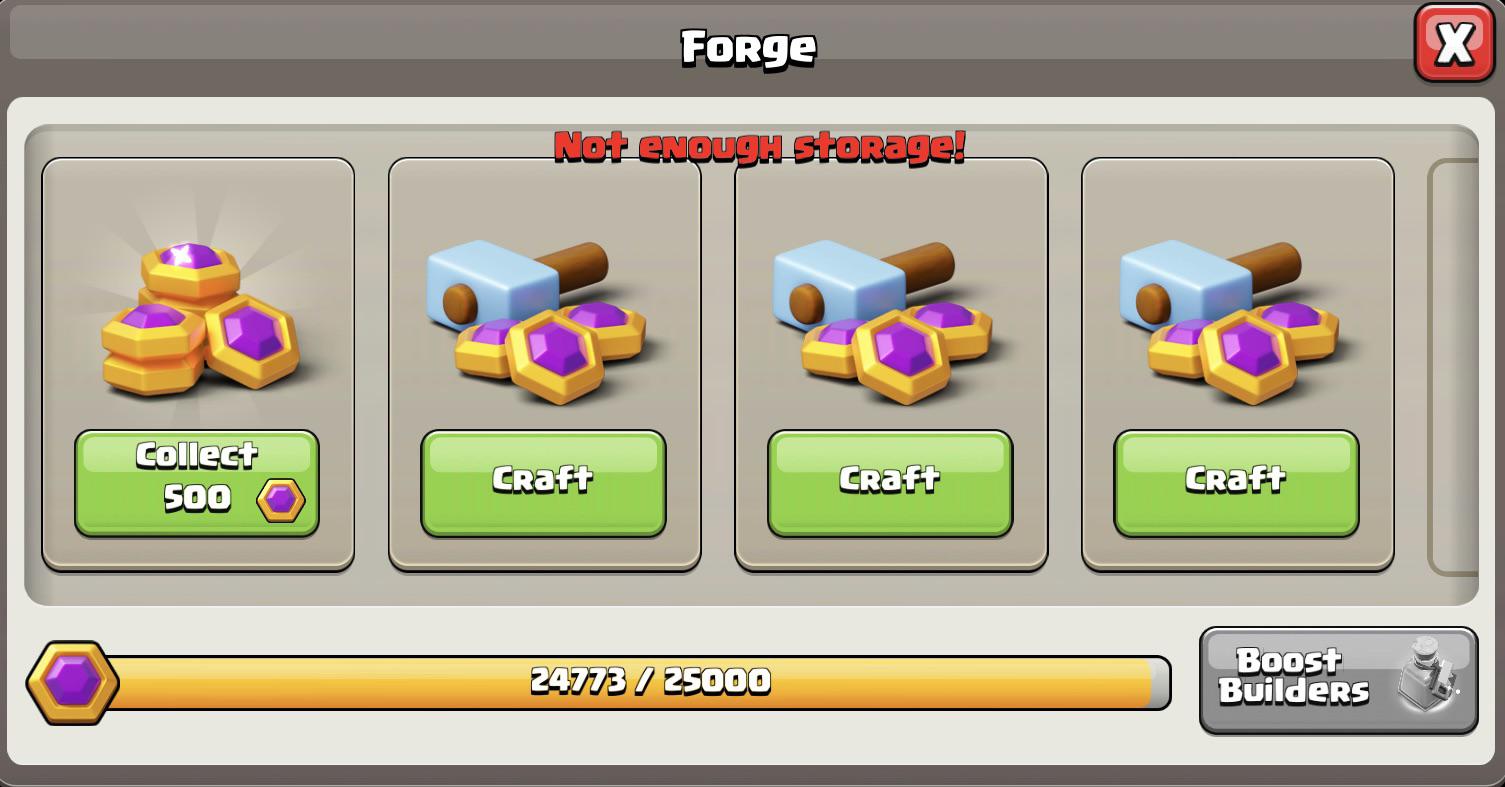 Capital gold not enough storage to fill to 25,000 for the Builder