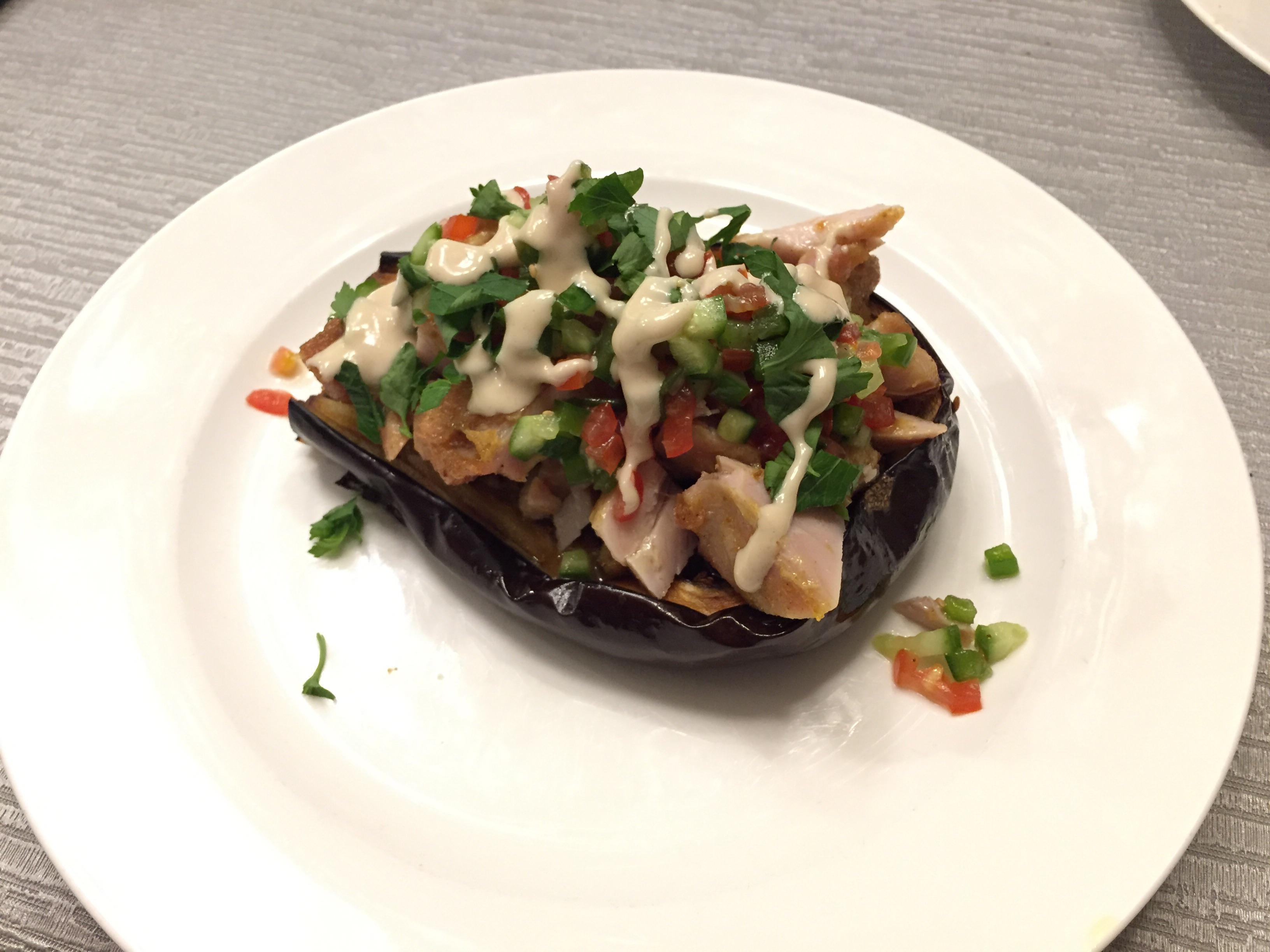 Dinner Schwarma chicken eggplant boat r/whole30