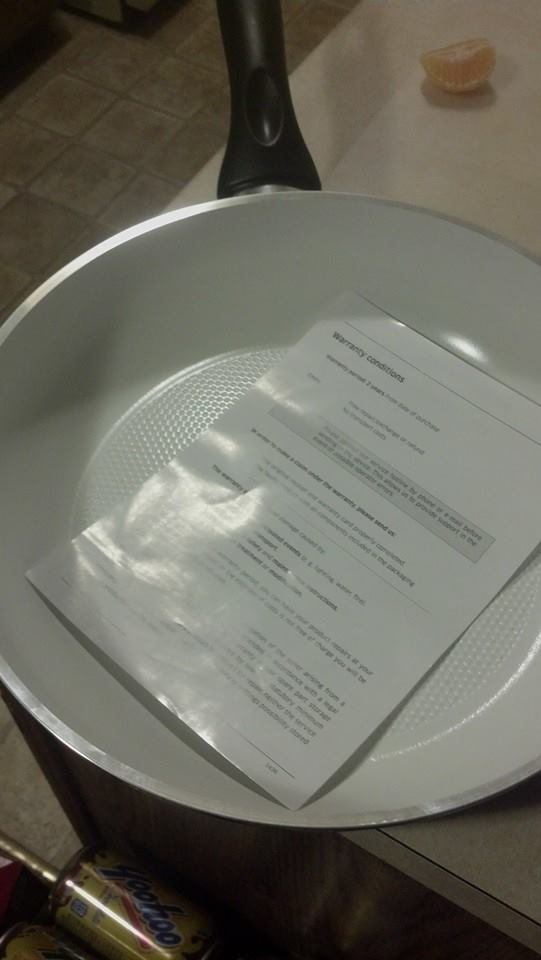 This frying pan we bought.. "The warranty does not cover lighting