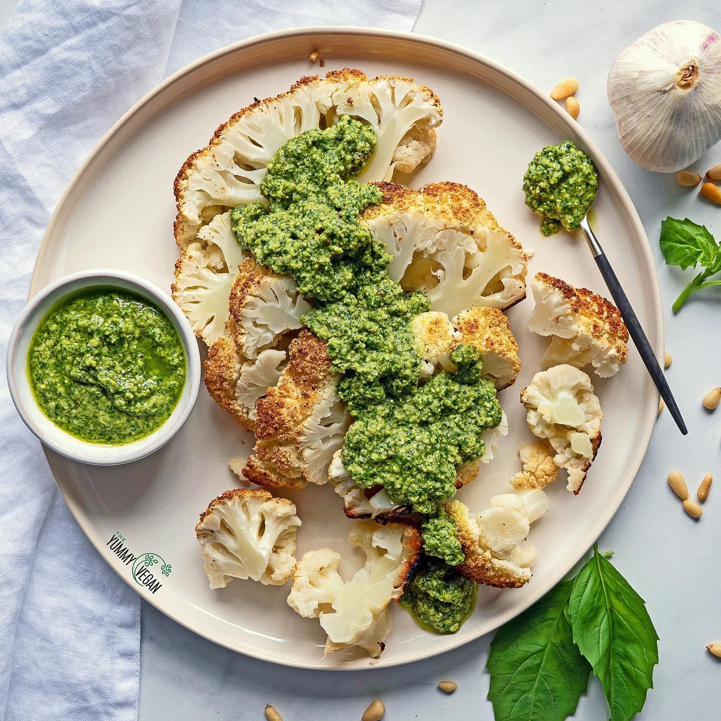 Roasted Cauliflower Steaks with Pesto (recipe linked in comments) r