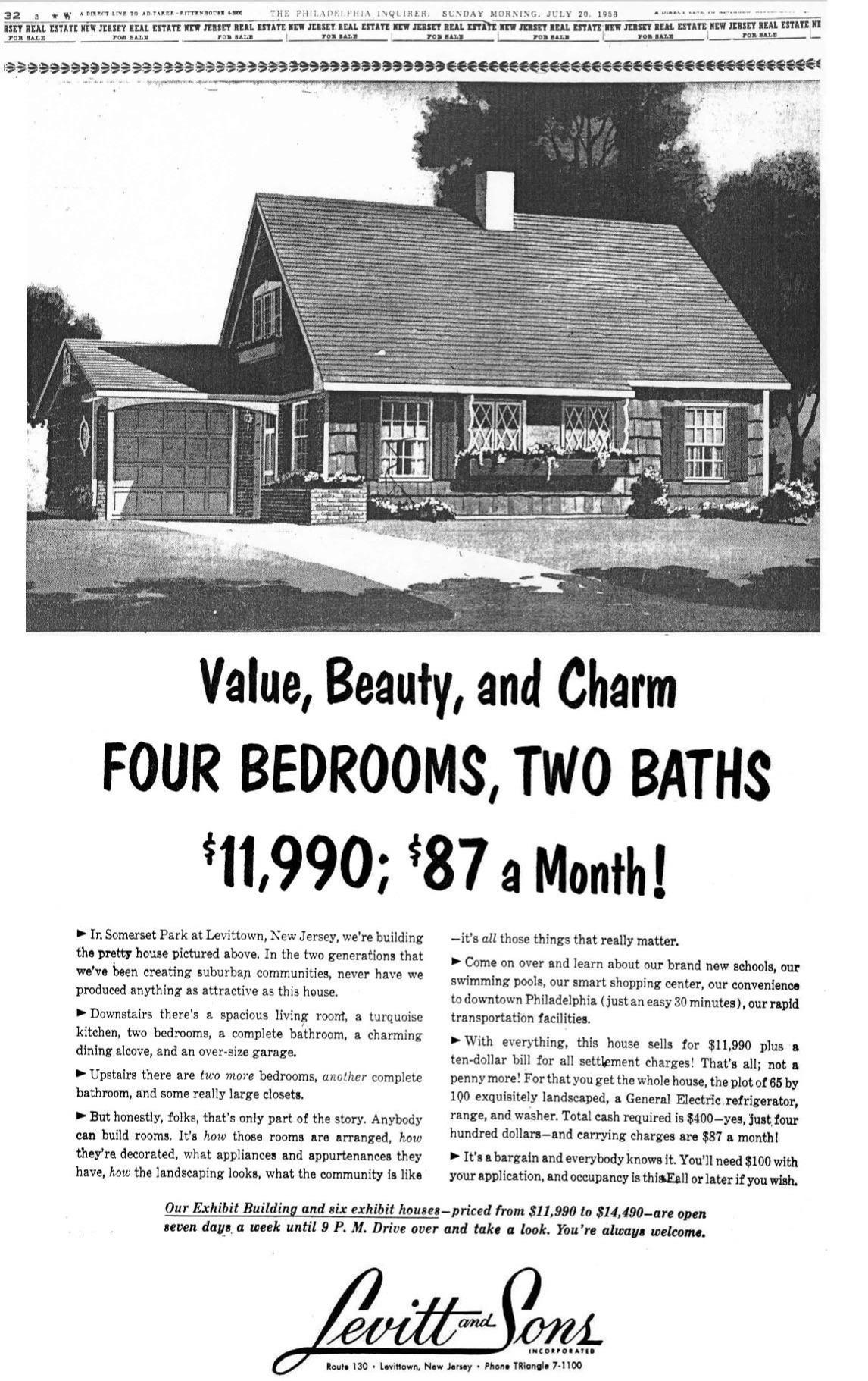 The Cost of this 4 Bedroom House in 1958. The average (median)