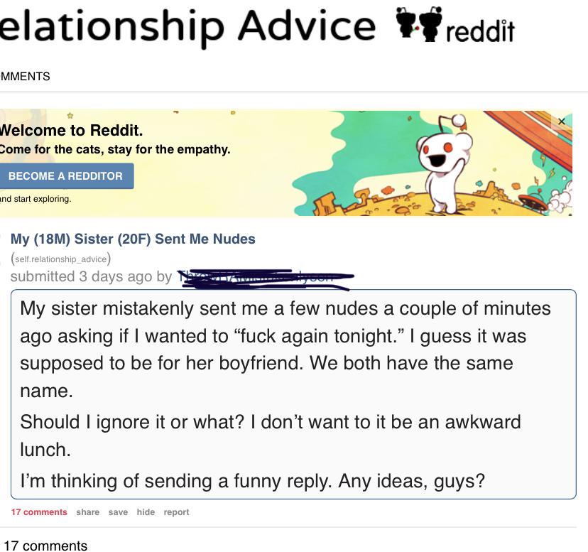 His Sister Sent Him Her Nudes : MistakenIncest