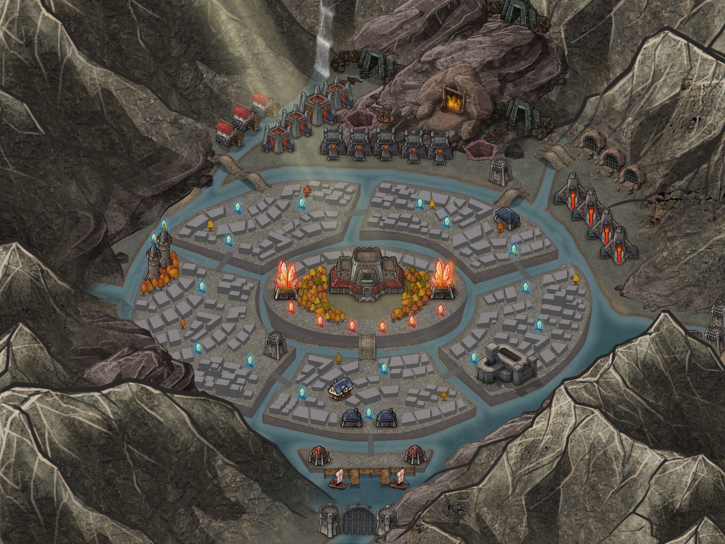 Dwarven Mining City in Large Mountain Cavern (Inkarnate) r/dndmaps