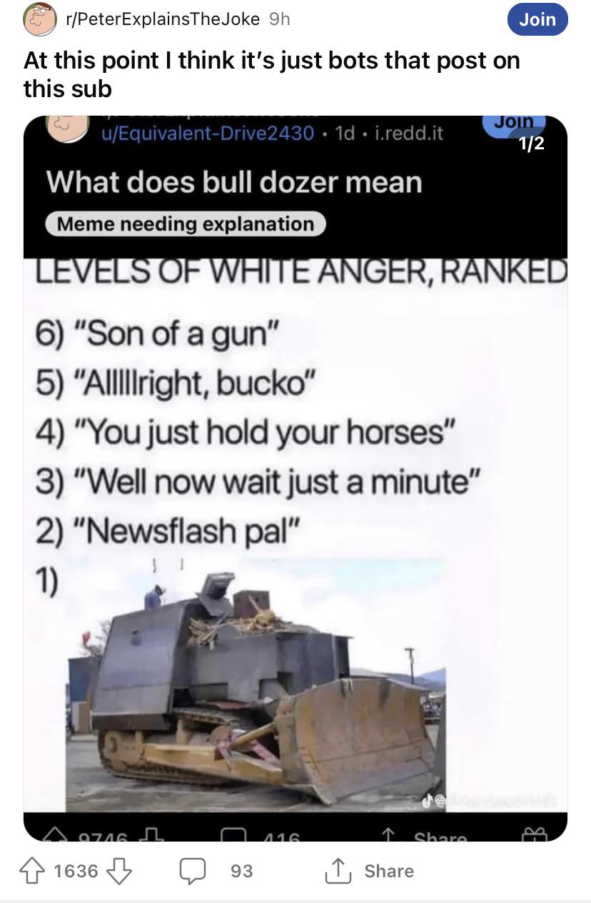 What does bull dozer mean r/PeterExplainsTheJoke