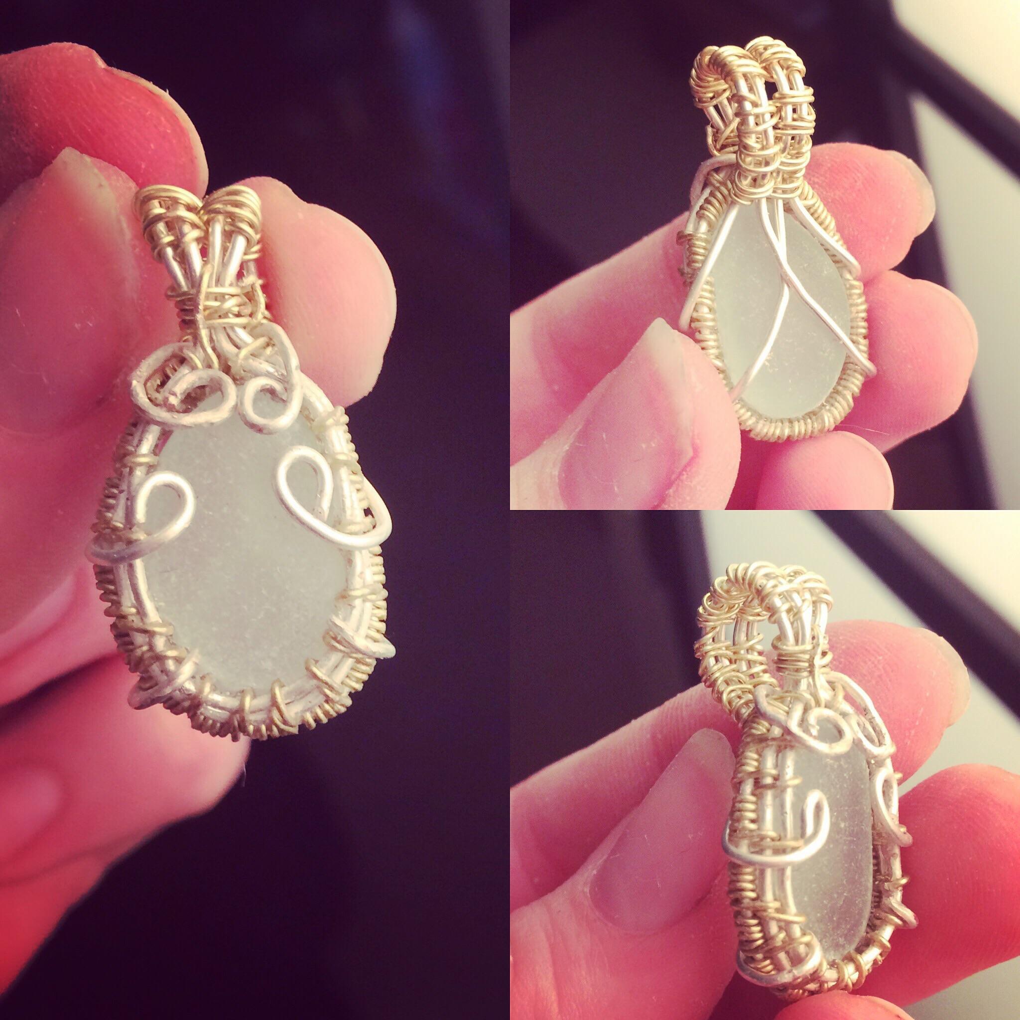 My first attempt at wire wrapping sea glass! It needs a LOT of work but