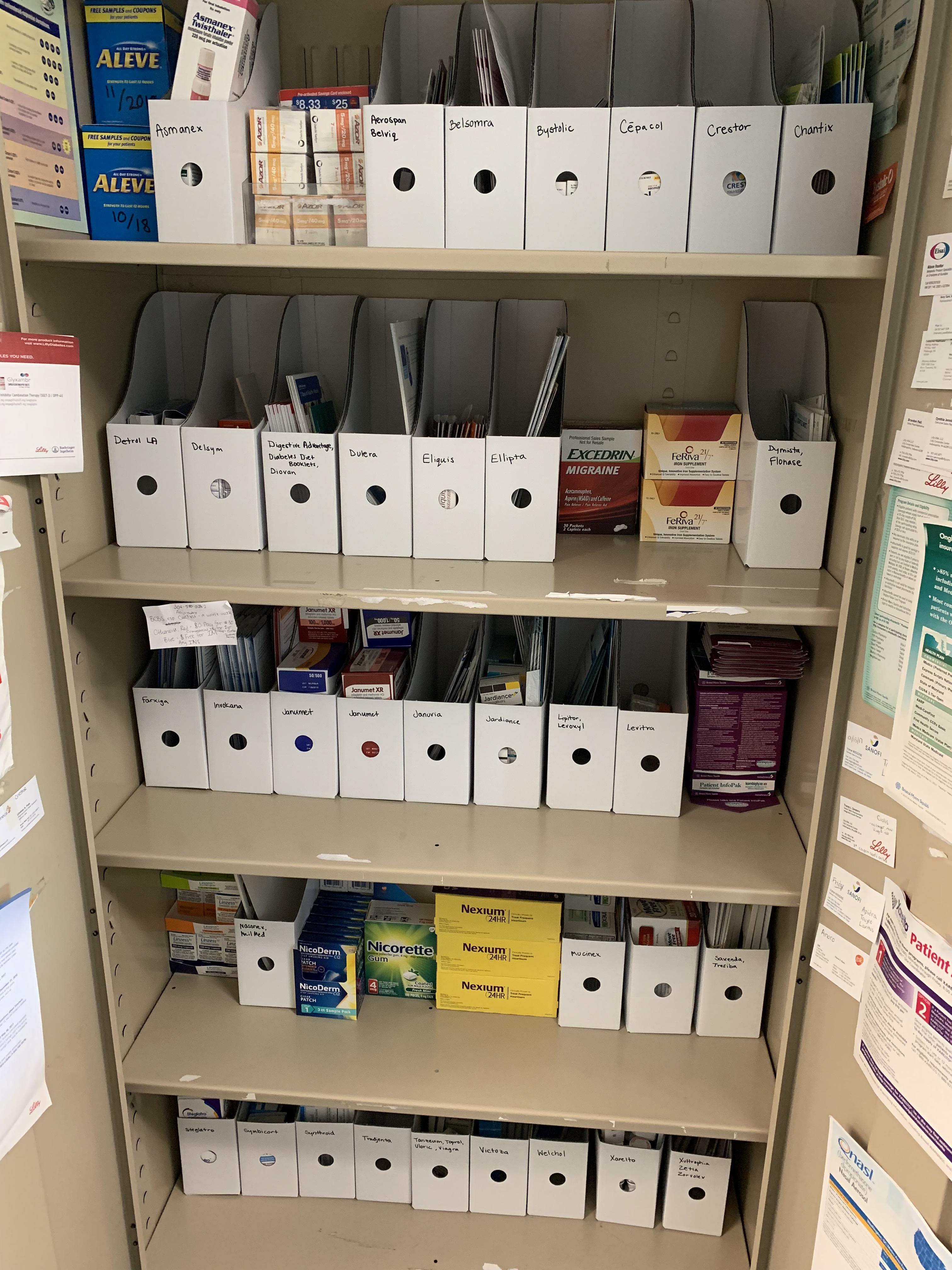 Recently organized the drug sample at the doctors office I work
