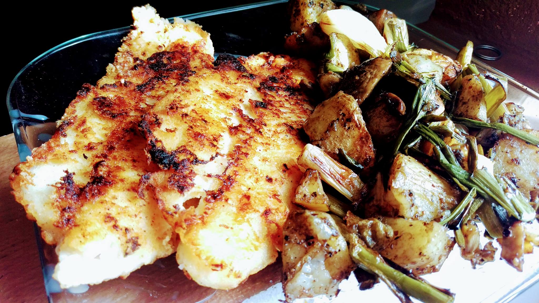 [Homemade] Fried Sea Bass with Broiled Veggies r/food