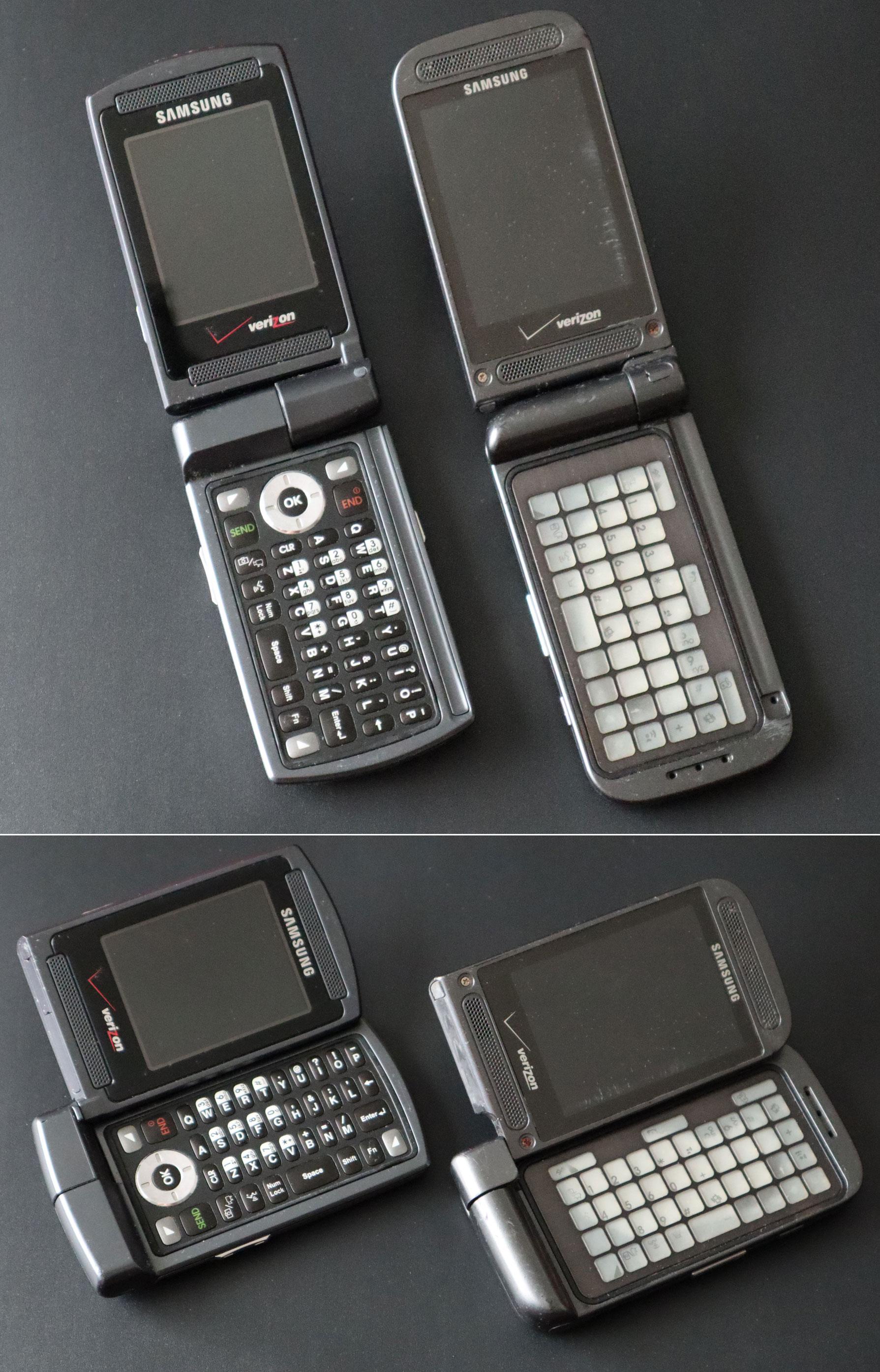 Flip phone qwertys. The 2nd one uses eink technology on the keypad to