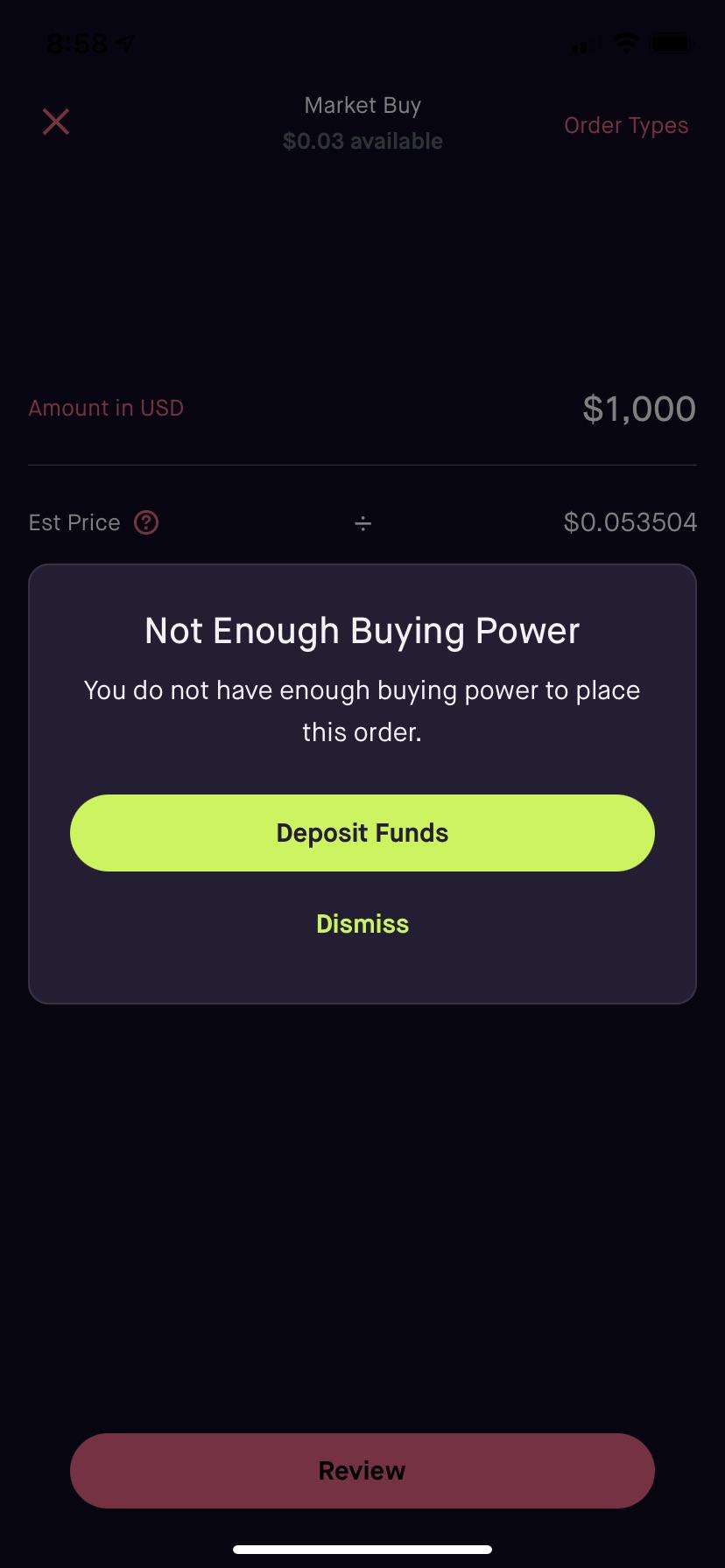 Robinhood Crypto Unsettled Funds BITCOBIN