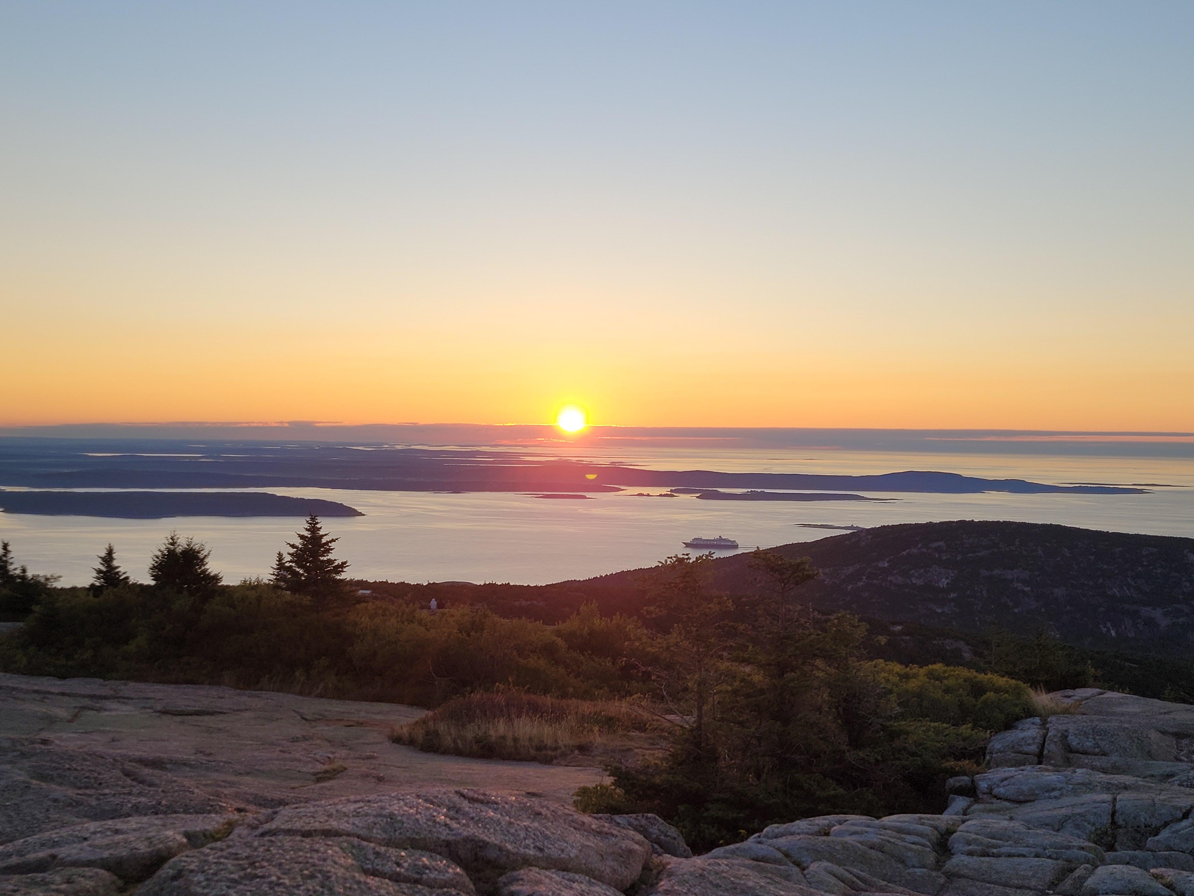 Sunrise from Cadillac Mountain, Acadia is the earliest sunrise in the