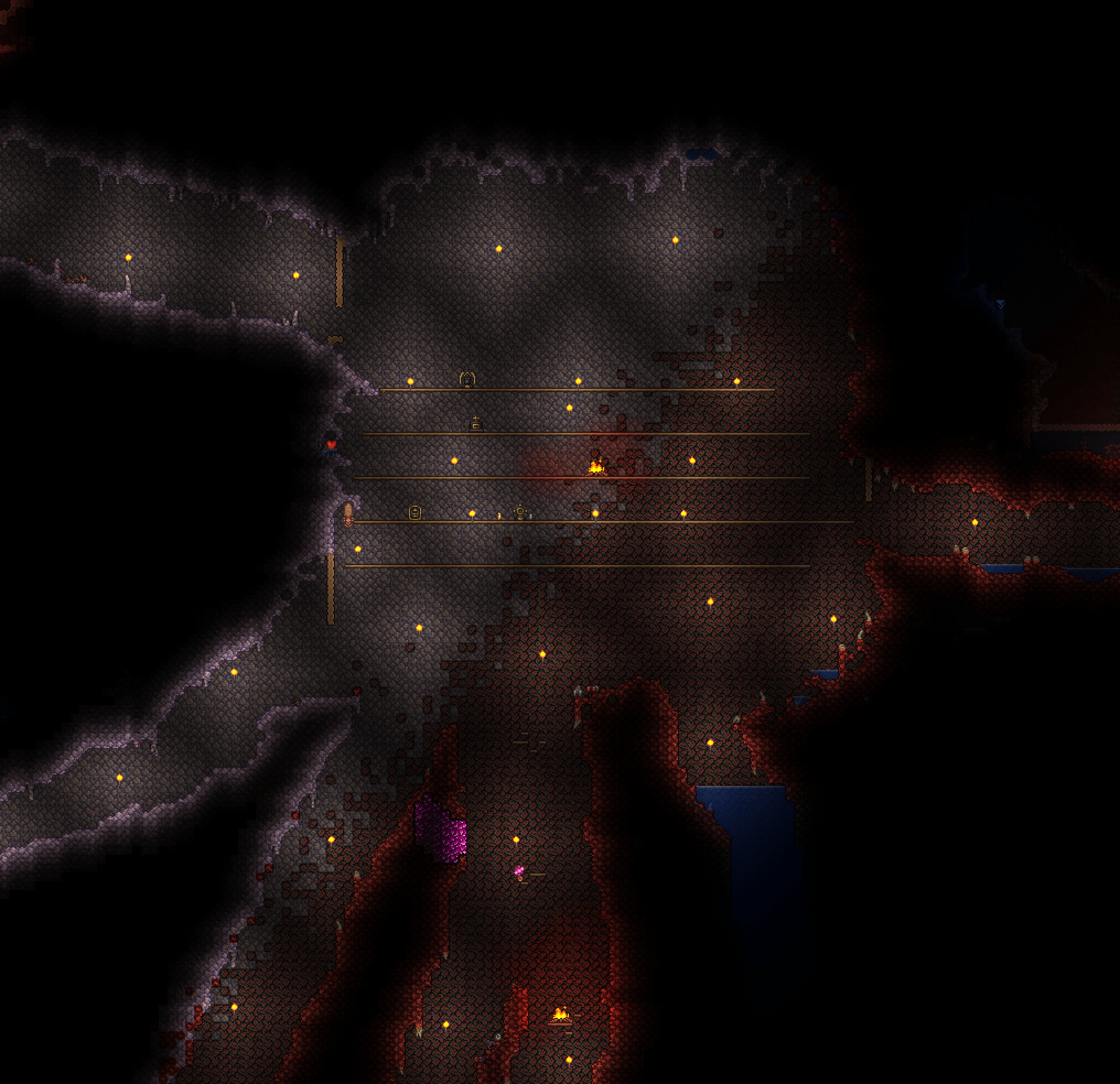 Hallow generated right across this Crimson cavern r/Terraria