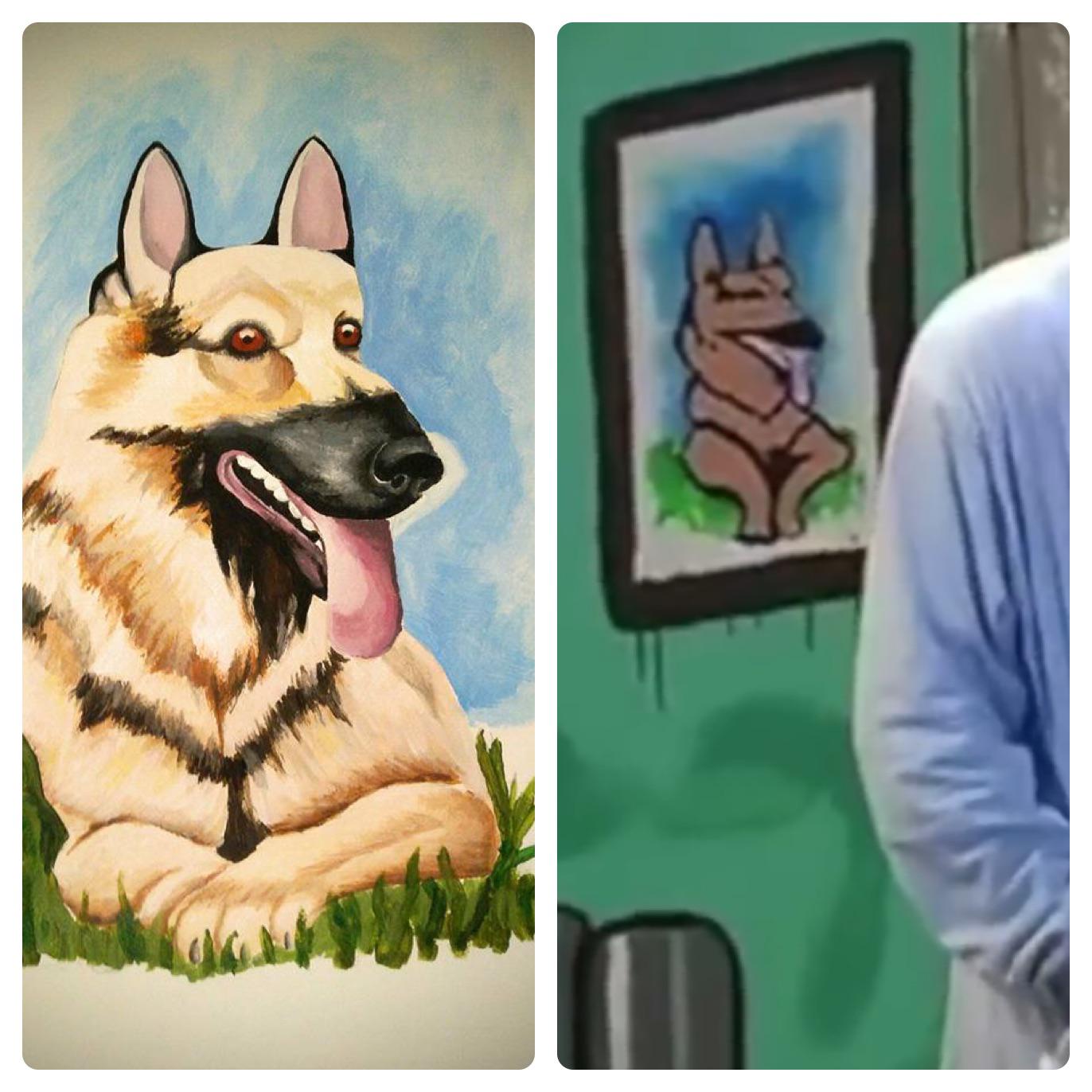 Not sure if this has been pointed out before but Hitlers dog painting
