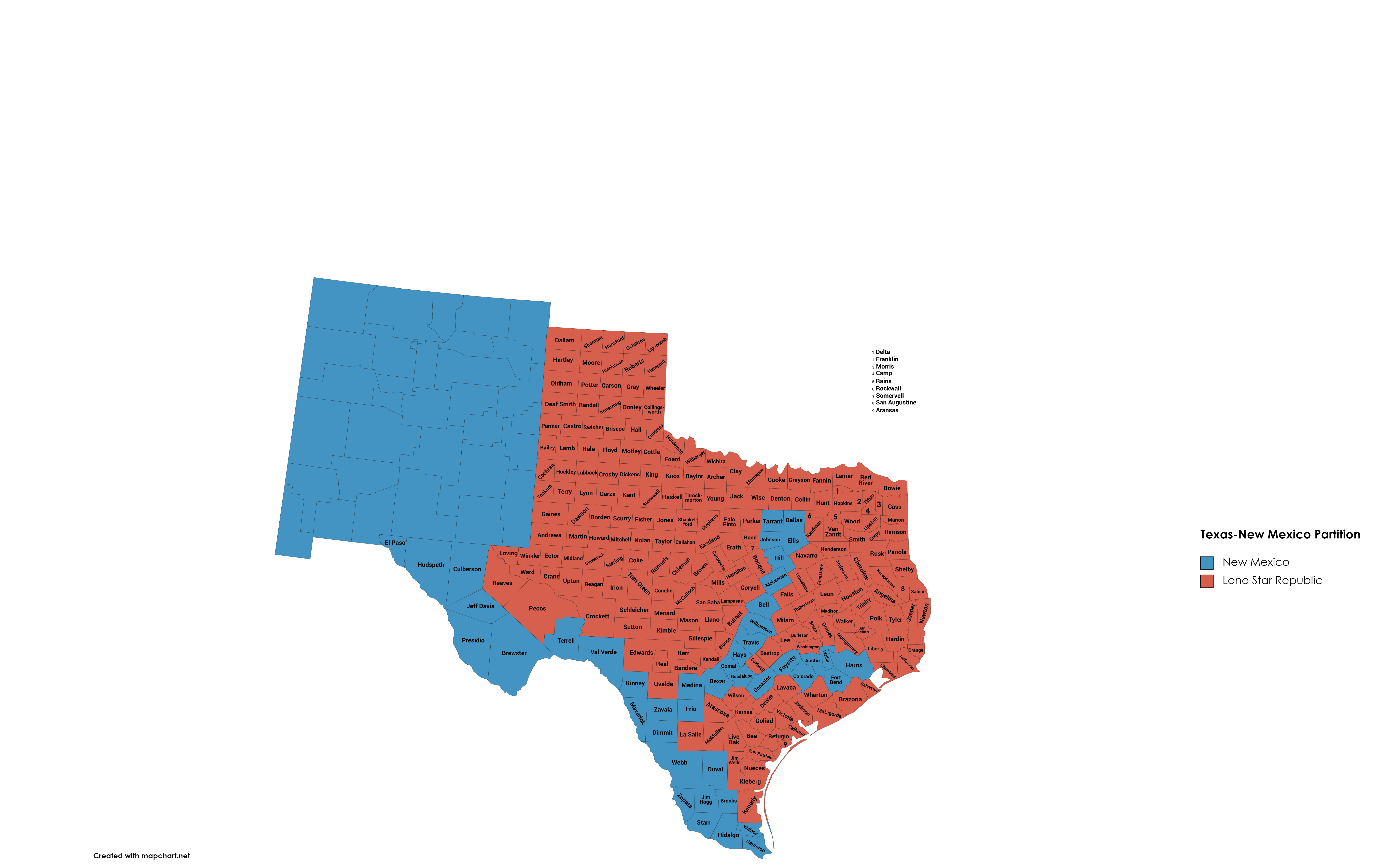 A proposal to give the blue areas of Texas to New Mexico before it