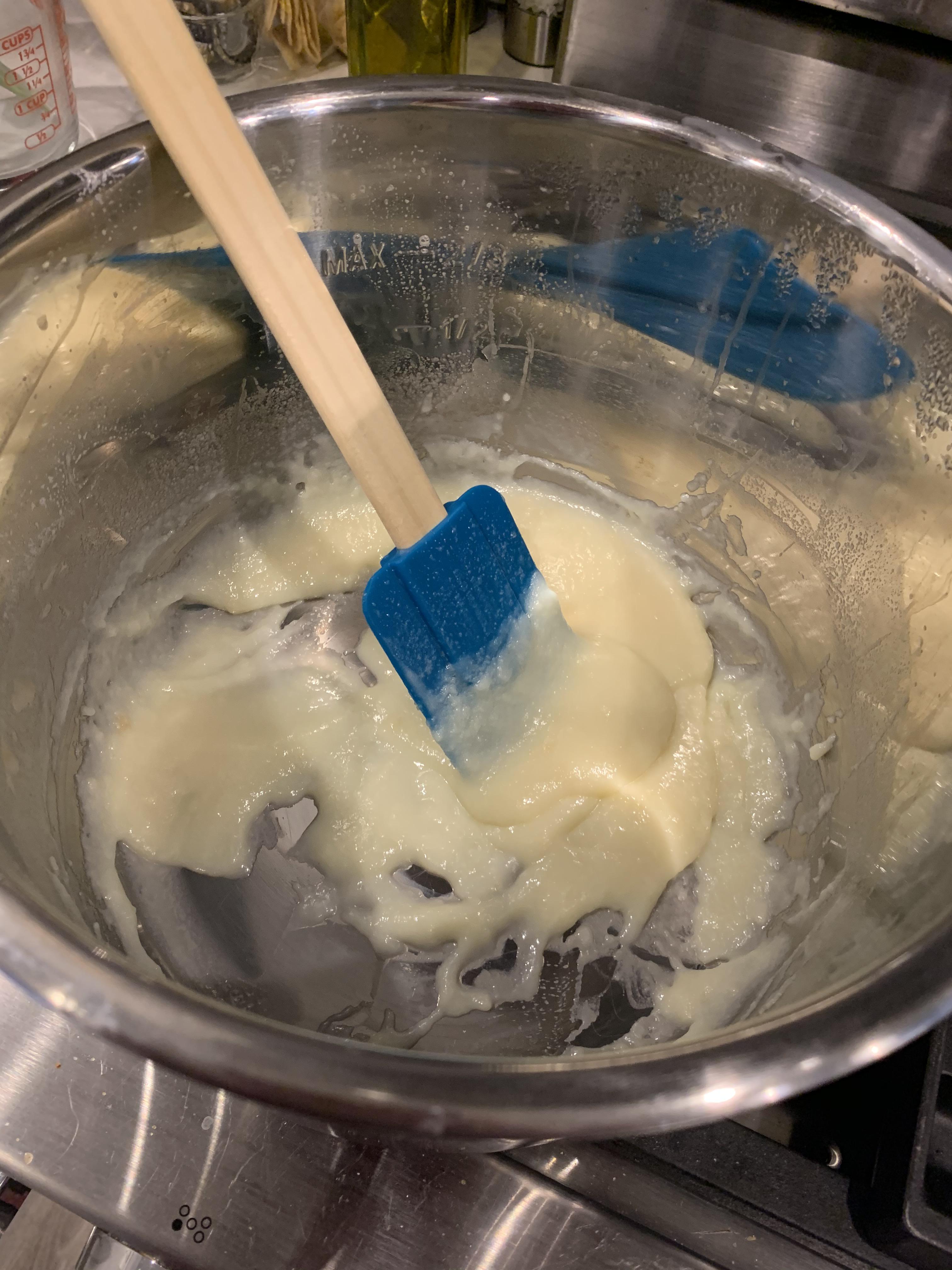 Sweetened condensed milk. Never going back to the stove top to make it
