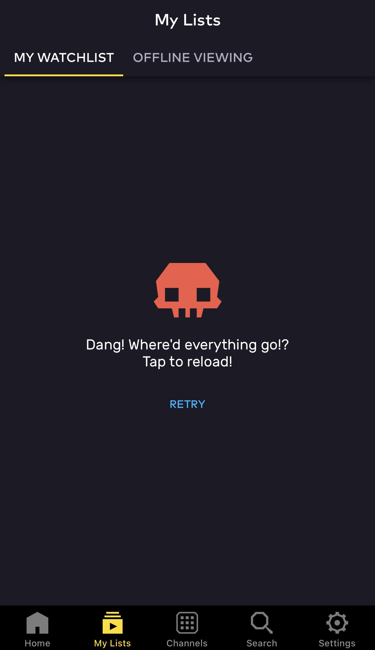 Anyone else can’t see their Watchlist when using the VRV app? Please