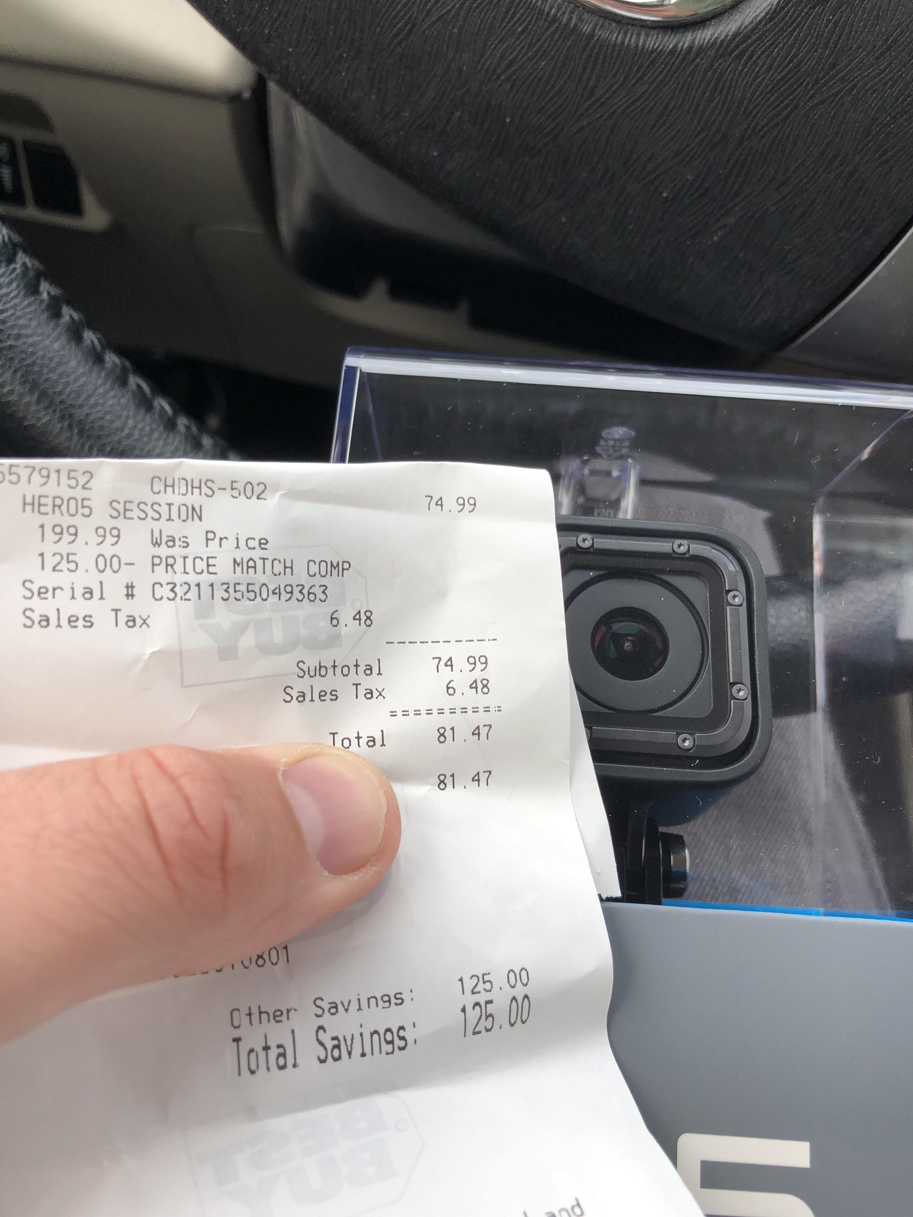 Priced matched the Dick’s GoPro Deal at Best Buy, zero