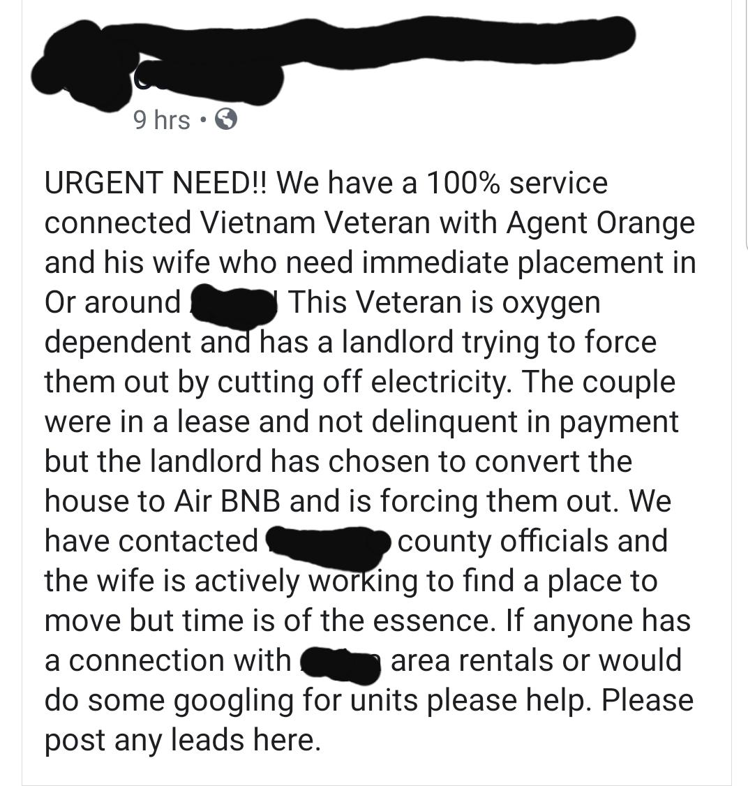 Shit landlord trying to force a disabled veteran out of