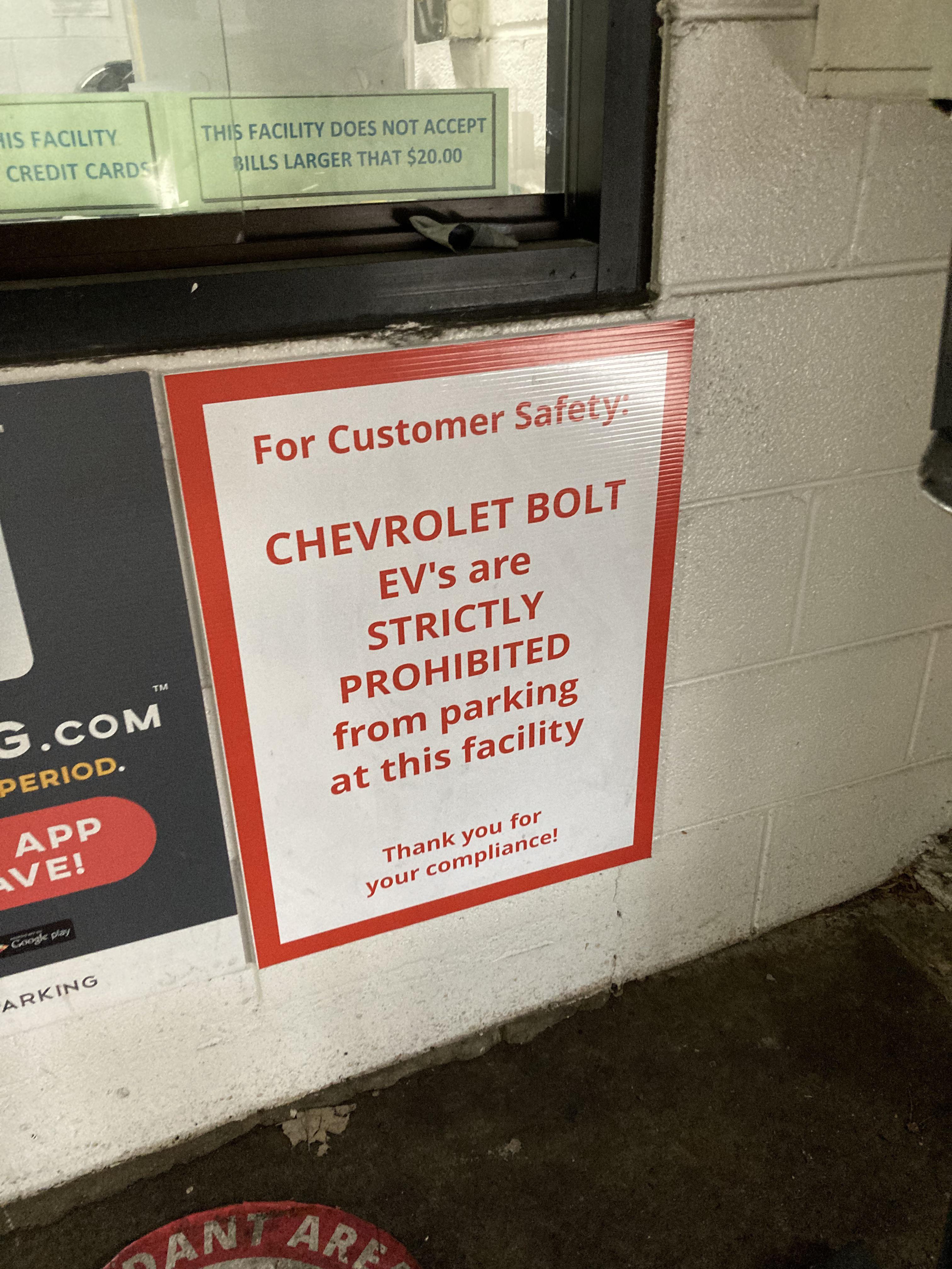 Local Parking Garages Putting up Signs ‘Banning’ Chevy Bolts from