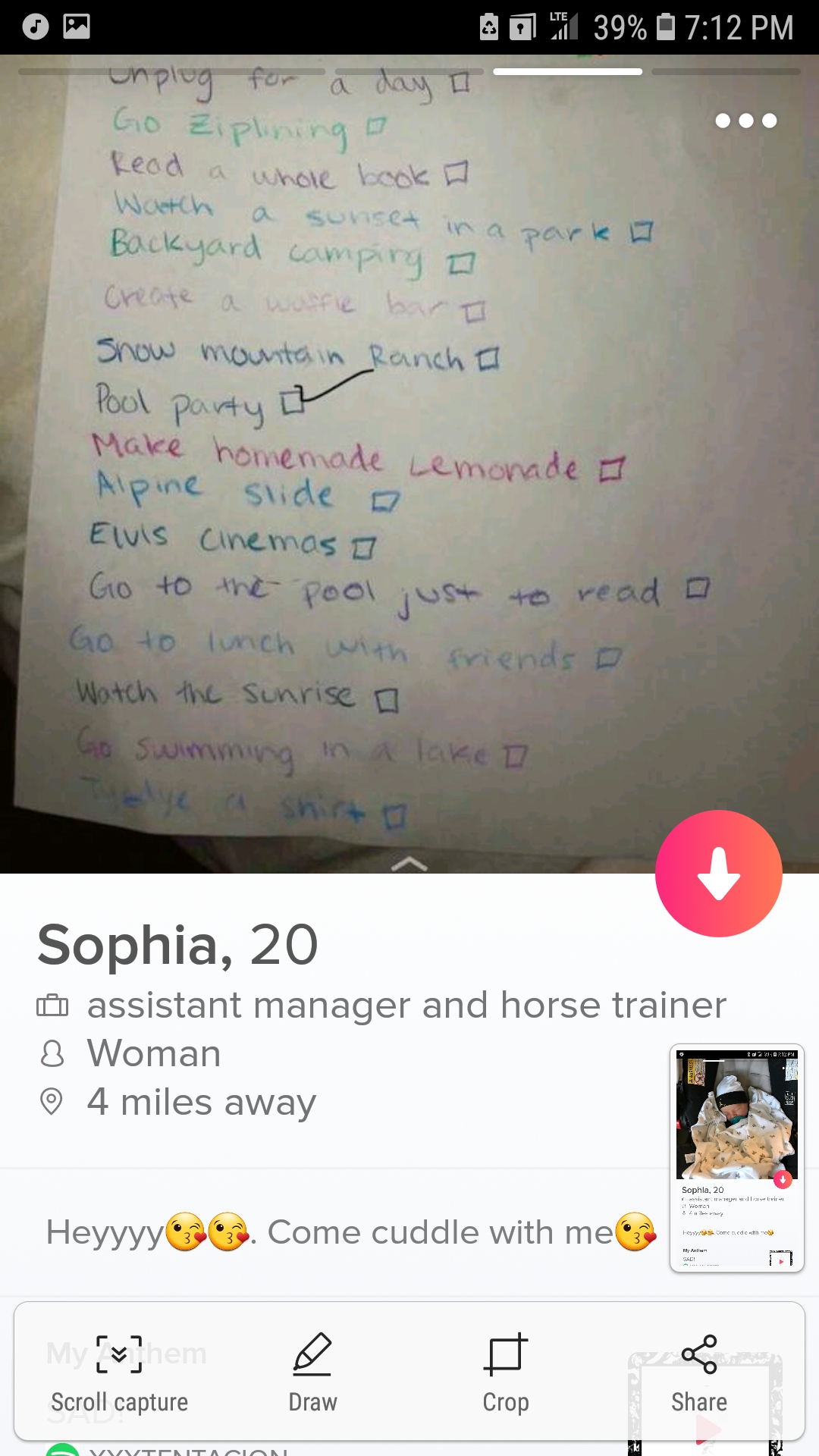 found world's saddest bucket list r/Tinder