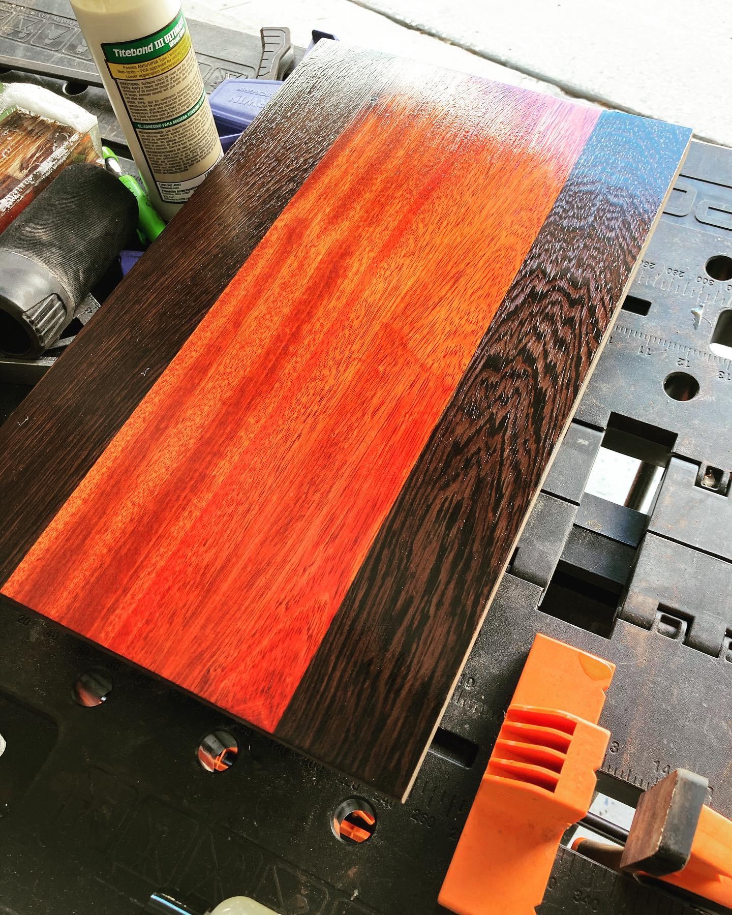 Bloodwood and Wenge cutting board I made for a friend! r/woodworking