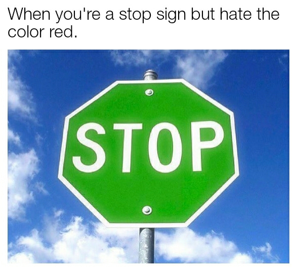 An embarrassed stop sign. meme