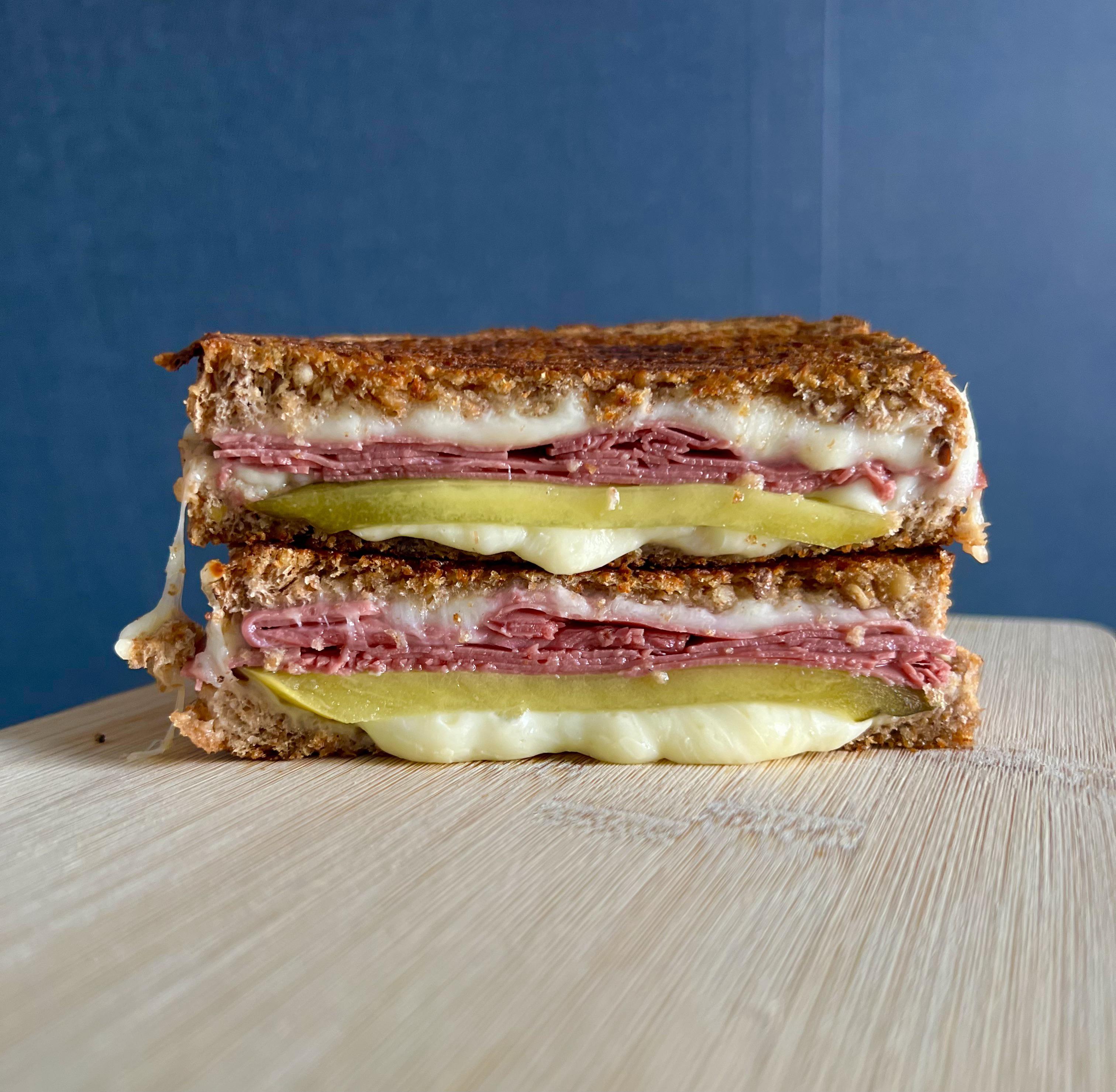 pastrami melt with mozzarella and pickles. r/melts