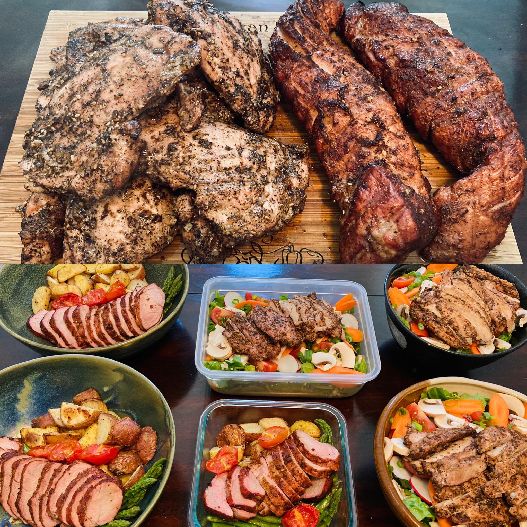 Lunch Grilled chicken Zaatar salad with garlic, lime, yoghurt dressing