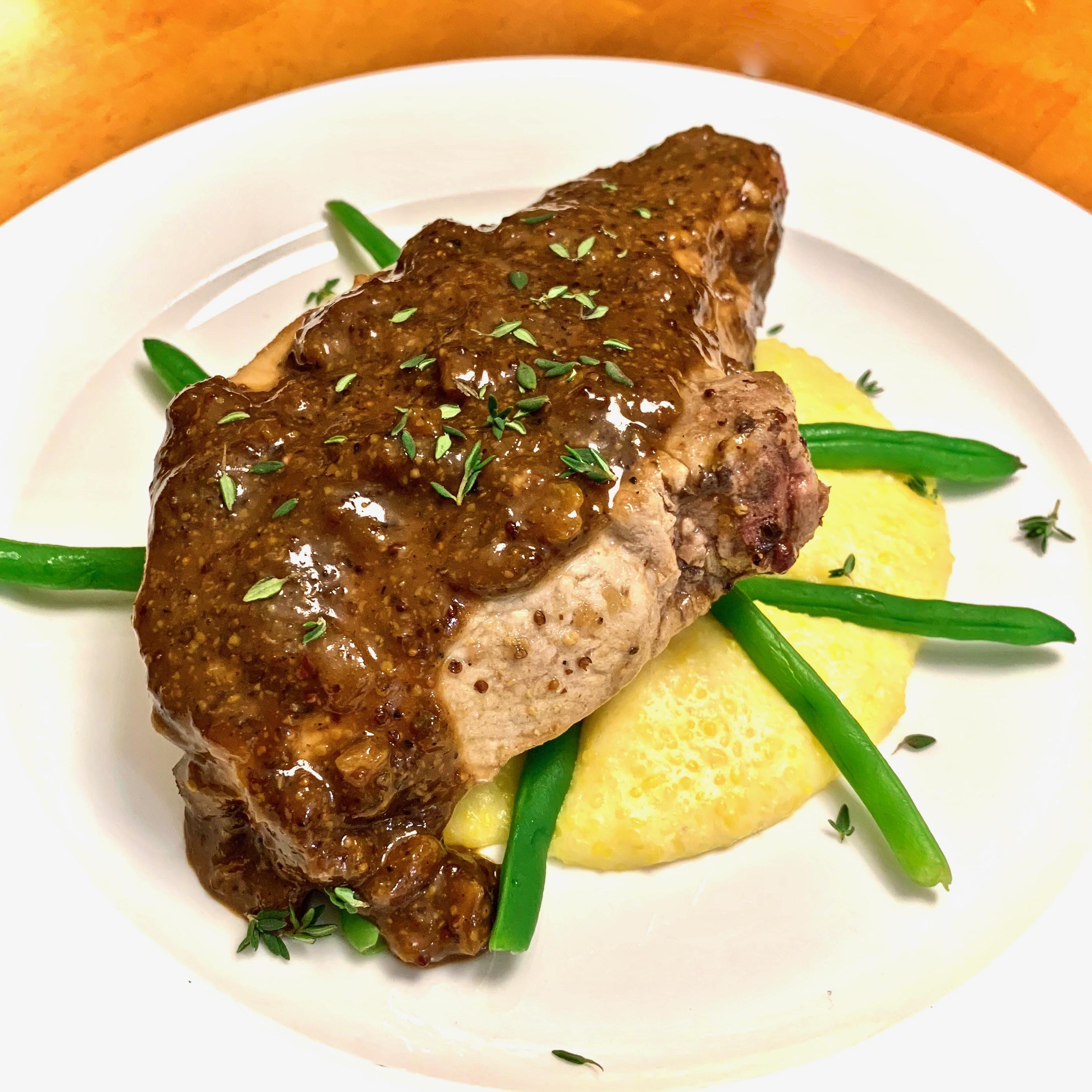 Bonein pork loin chop, sous vide 135°F x 90 min in ChefSteps' fig