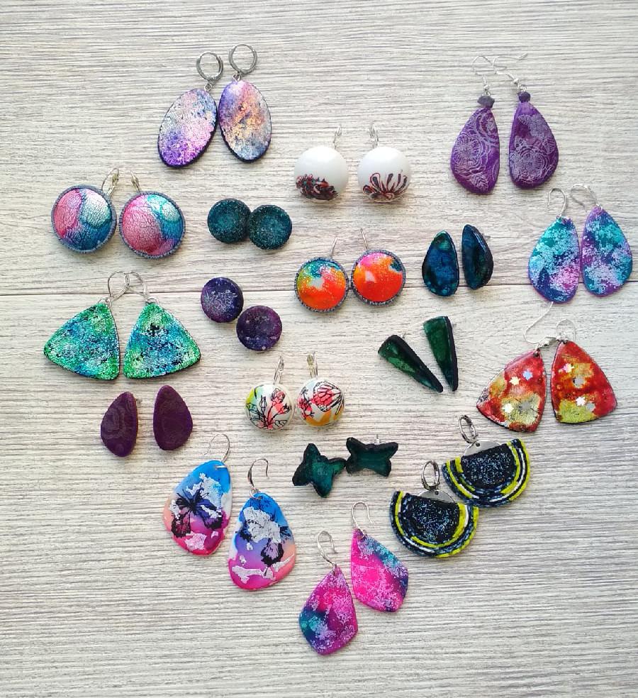 Earrings (polymer clay, alcohol inks) r/polymerclay