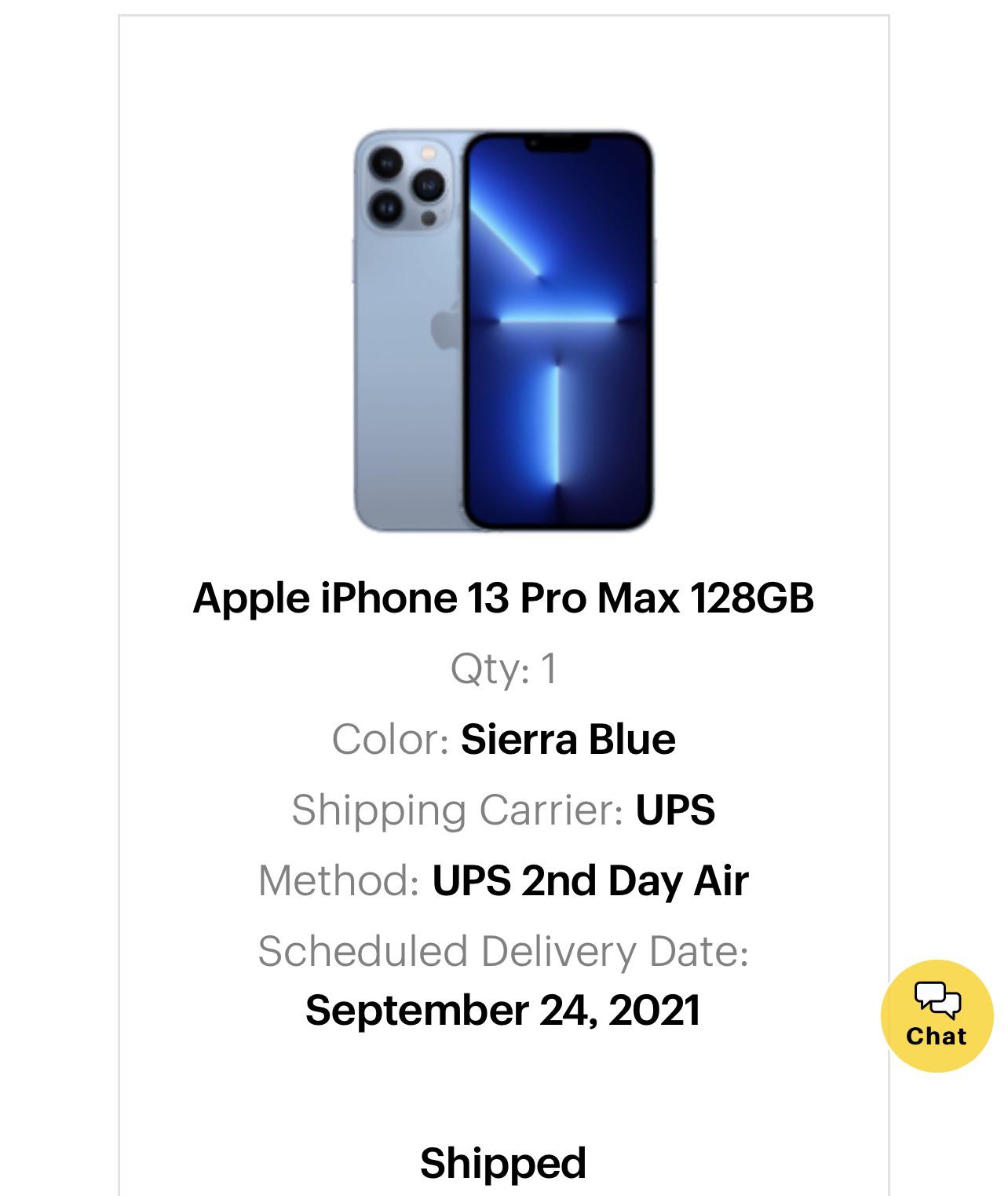 iPhone 13 Pro Max now shipping.. original delivery date of October 8th