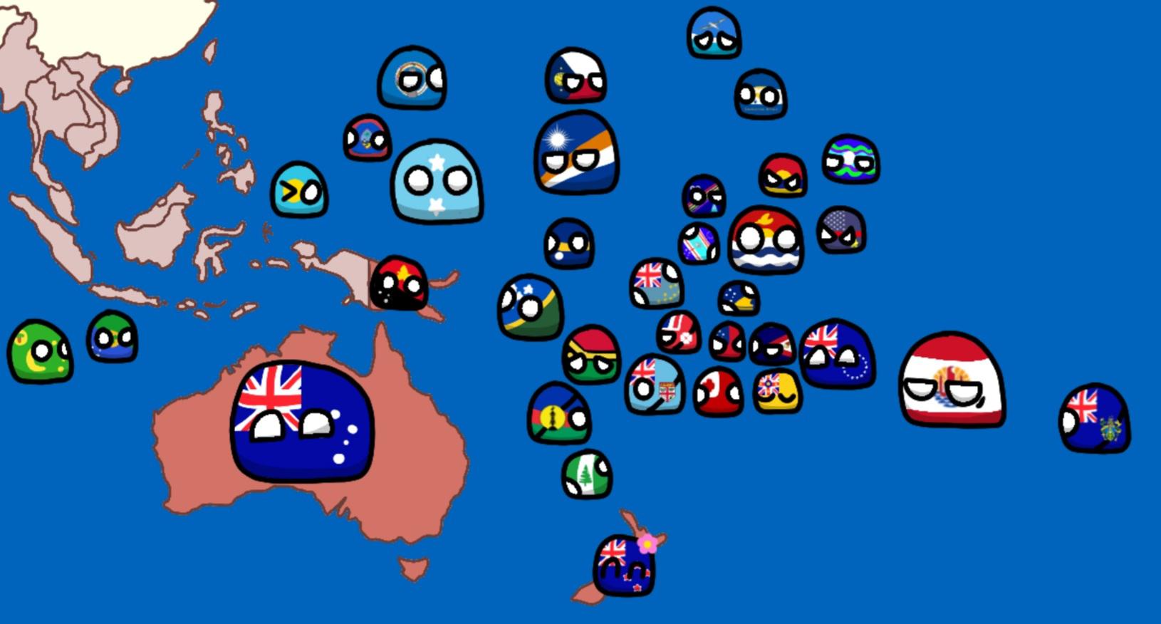 A countryball map of Oceania I made. (Also a challenge, Try to name
