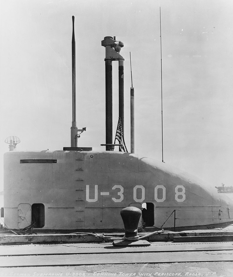 USS U3008 (former German submarine U3008) with her snorkel masts