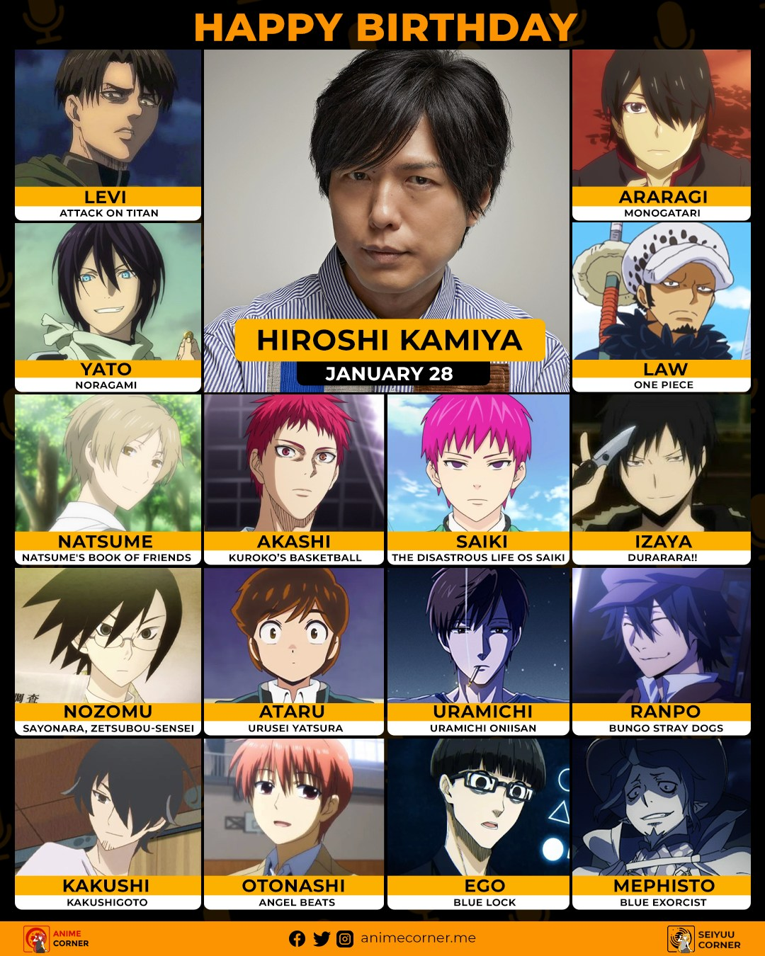 Happy birthday to Hiroshi Kamiya who voices as Ranpo! r/BungouStrayDogs