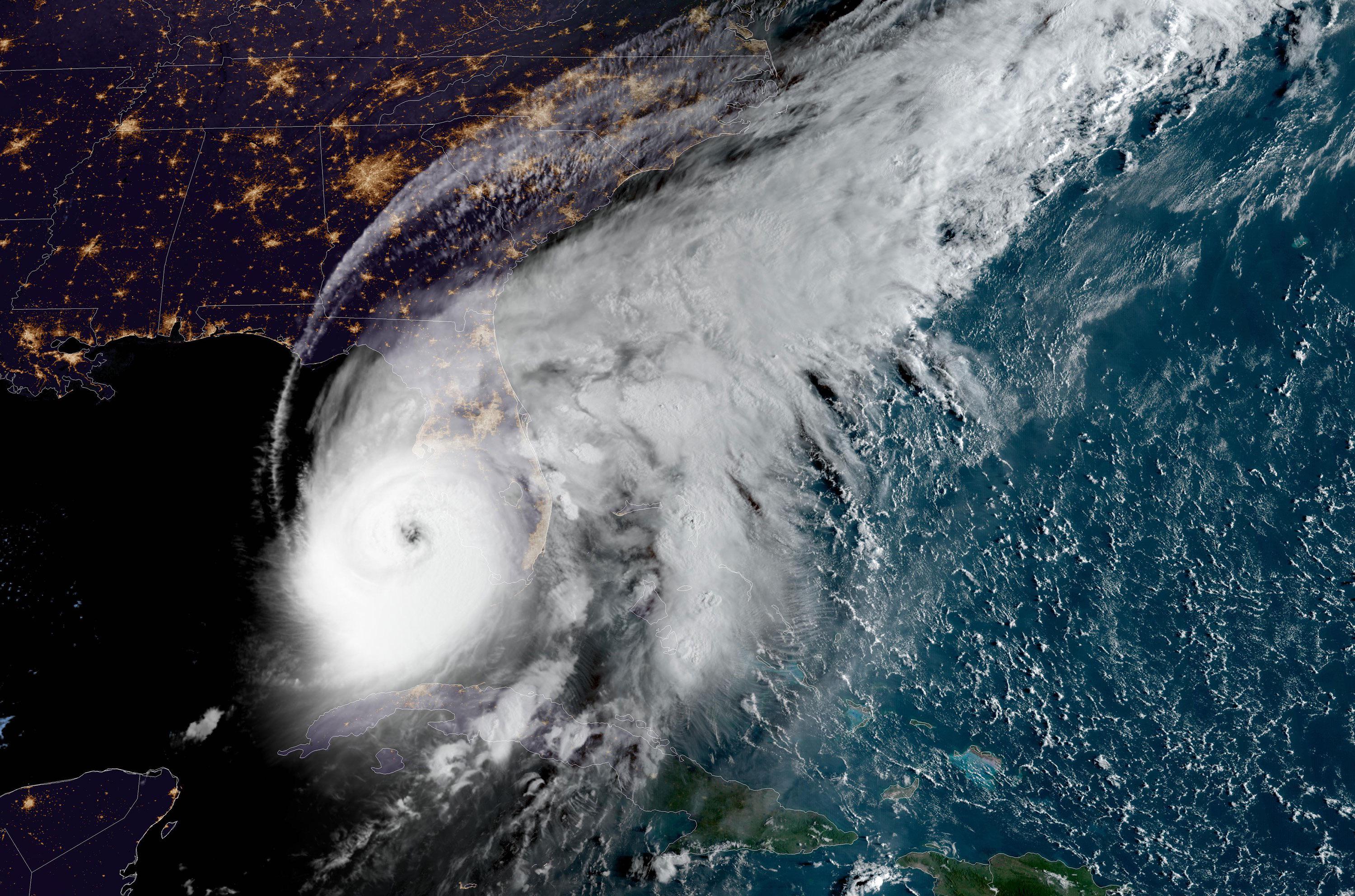 Satellite image of Hurricane Ian as the sun starts to rise on the east