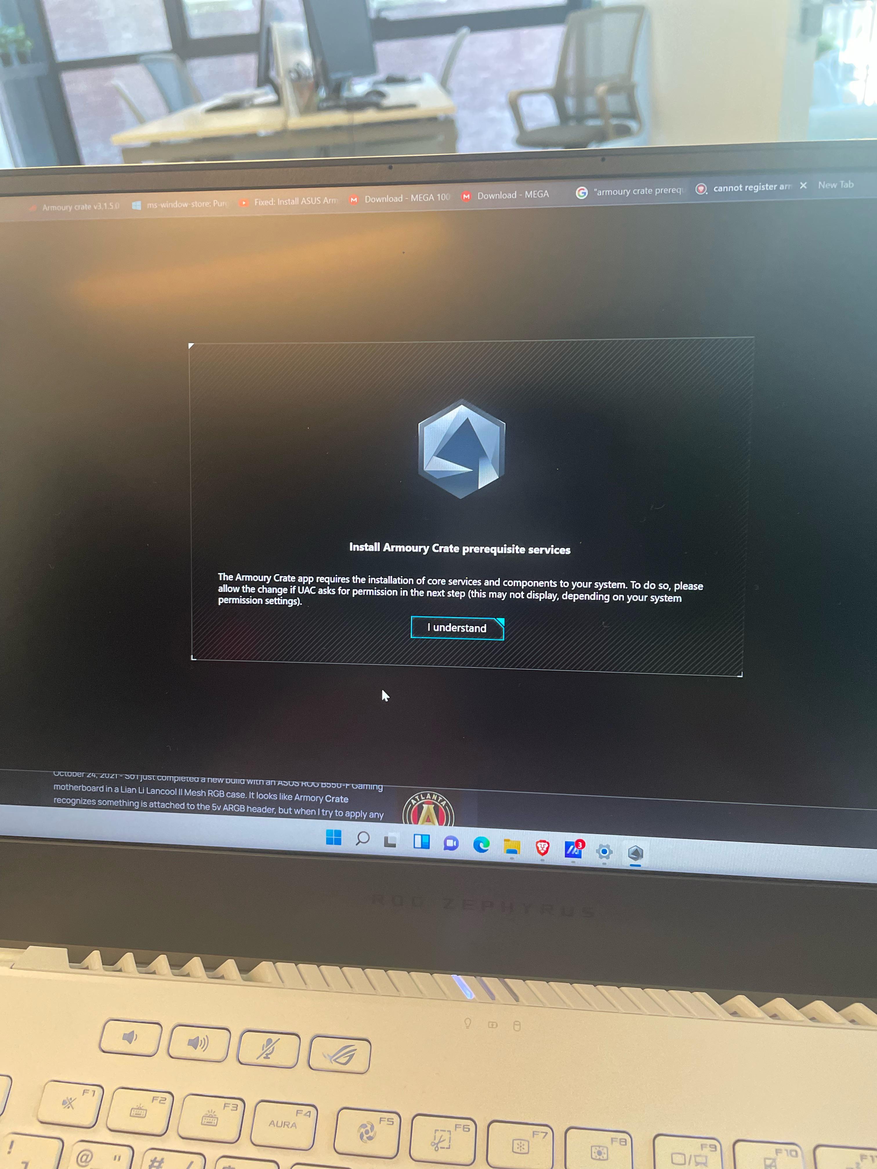 Armoury crate stuck at installing armoury crate prerequisites updates