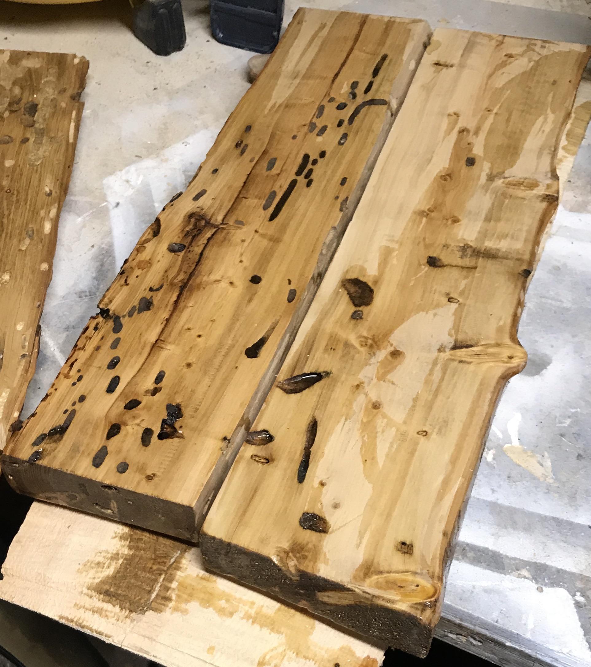 Live edge, Pine, Shelves in progress. (That I harvested & milled from