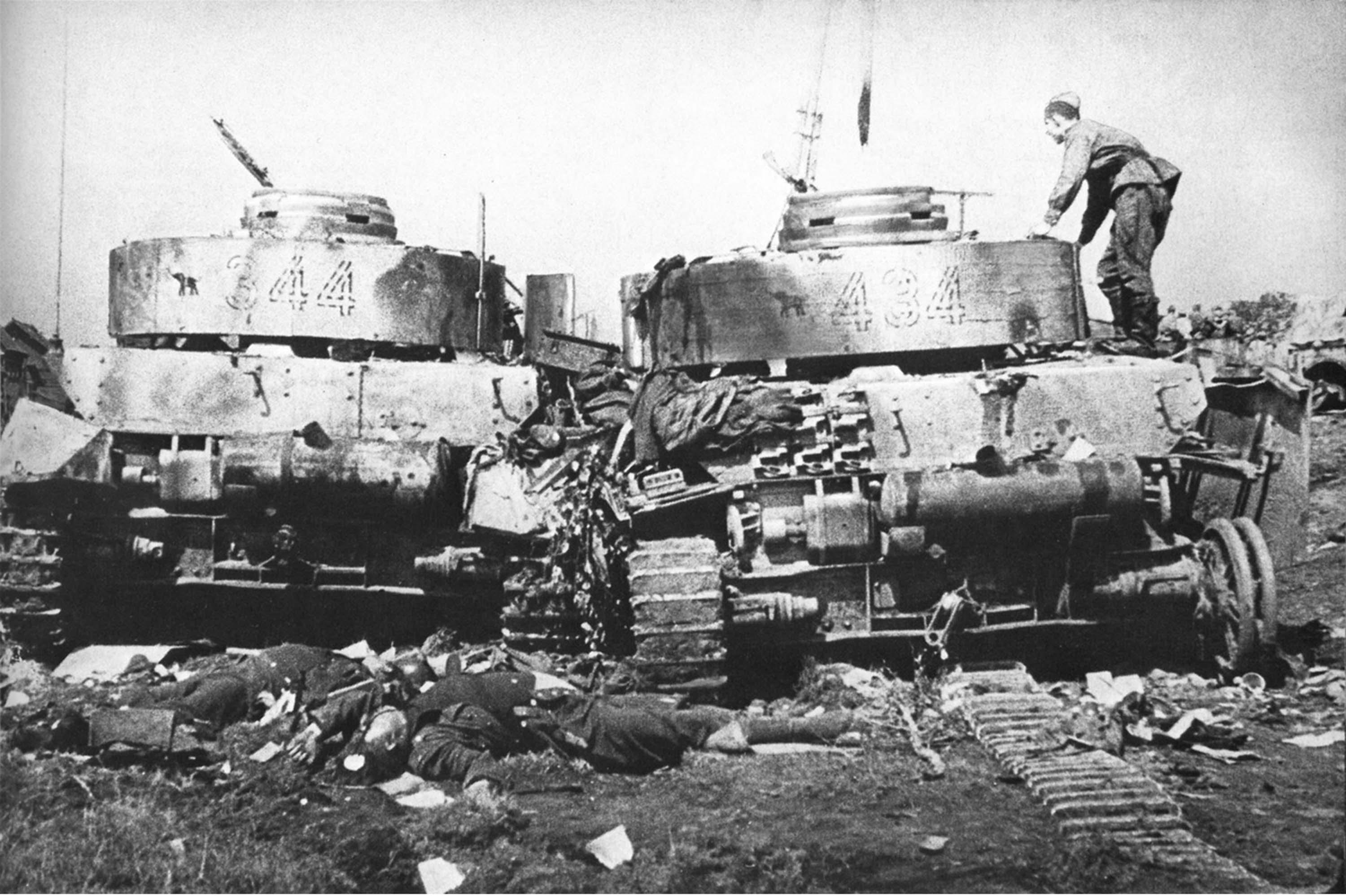 German tanks of the 20th German Panzer Division destroyed during the