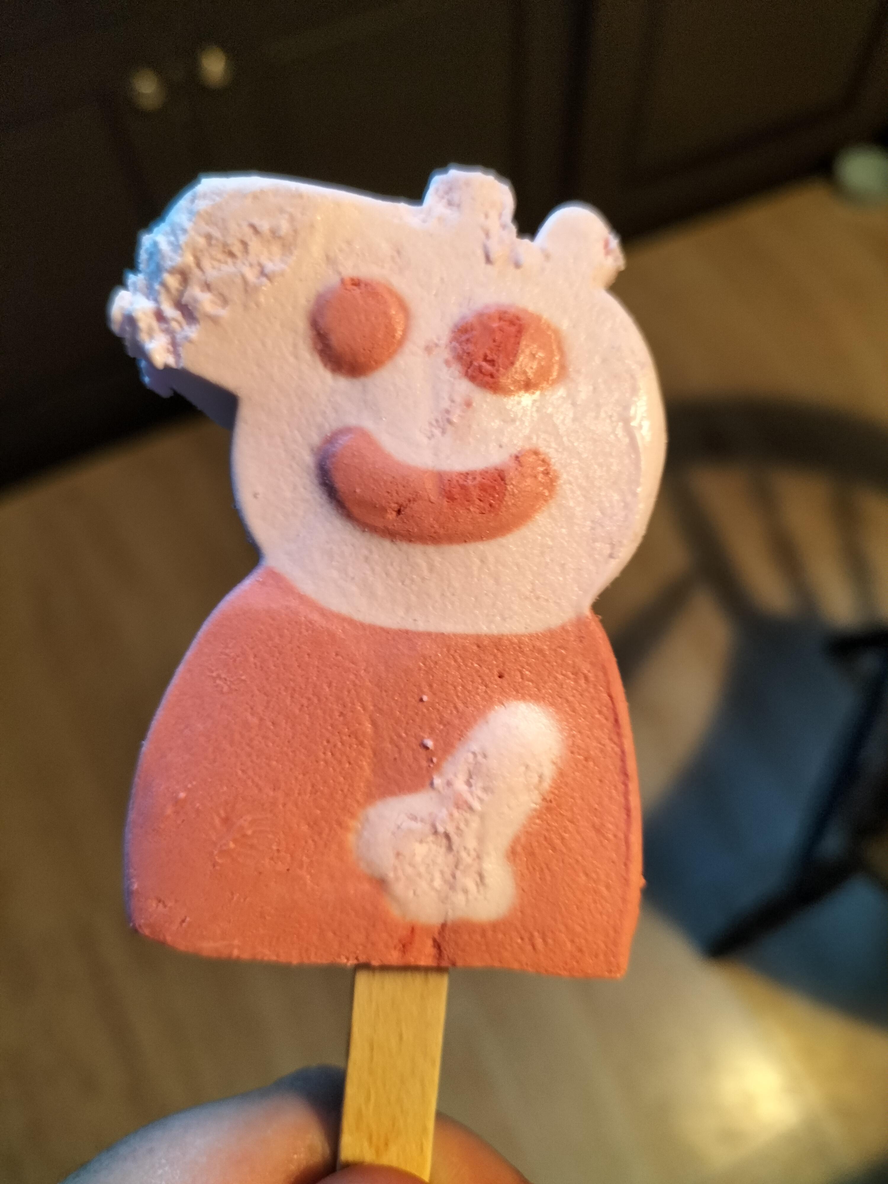 A Peppa Pig icecream that looks like she's happy to see me. r/funny