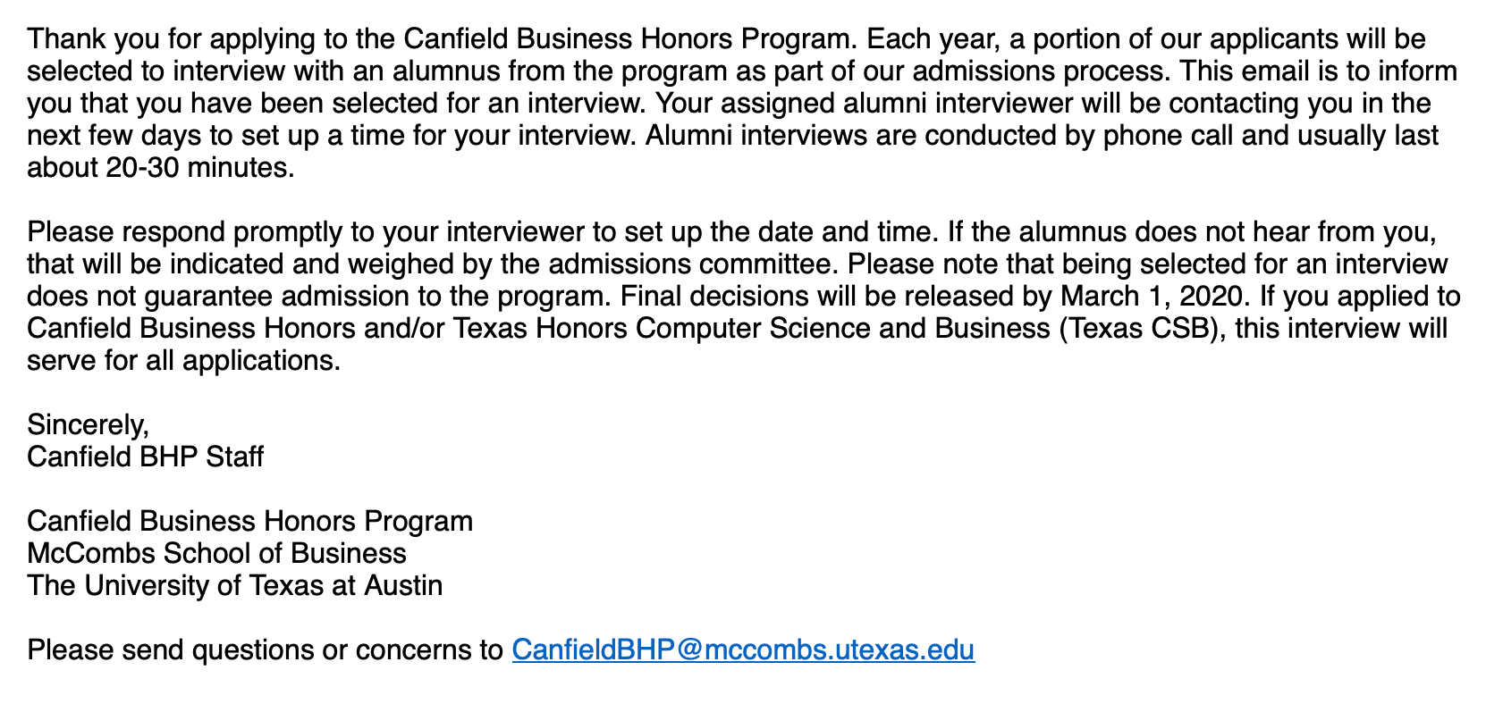Ut Business Honors Program Interview