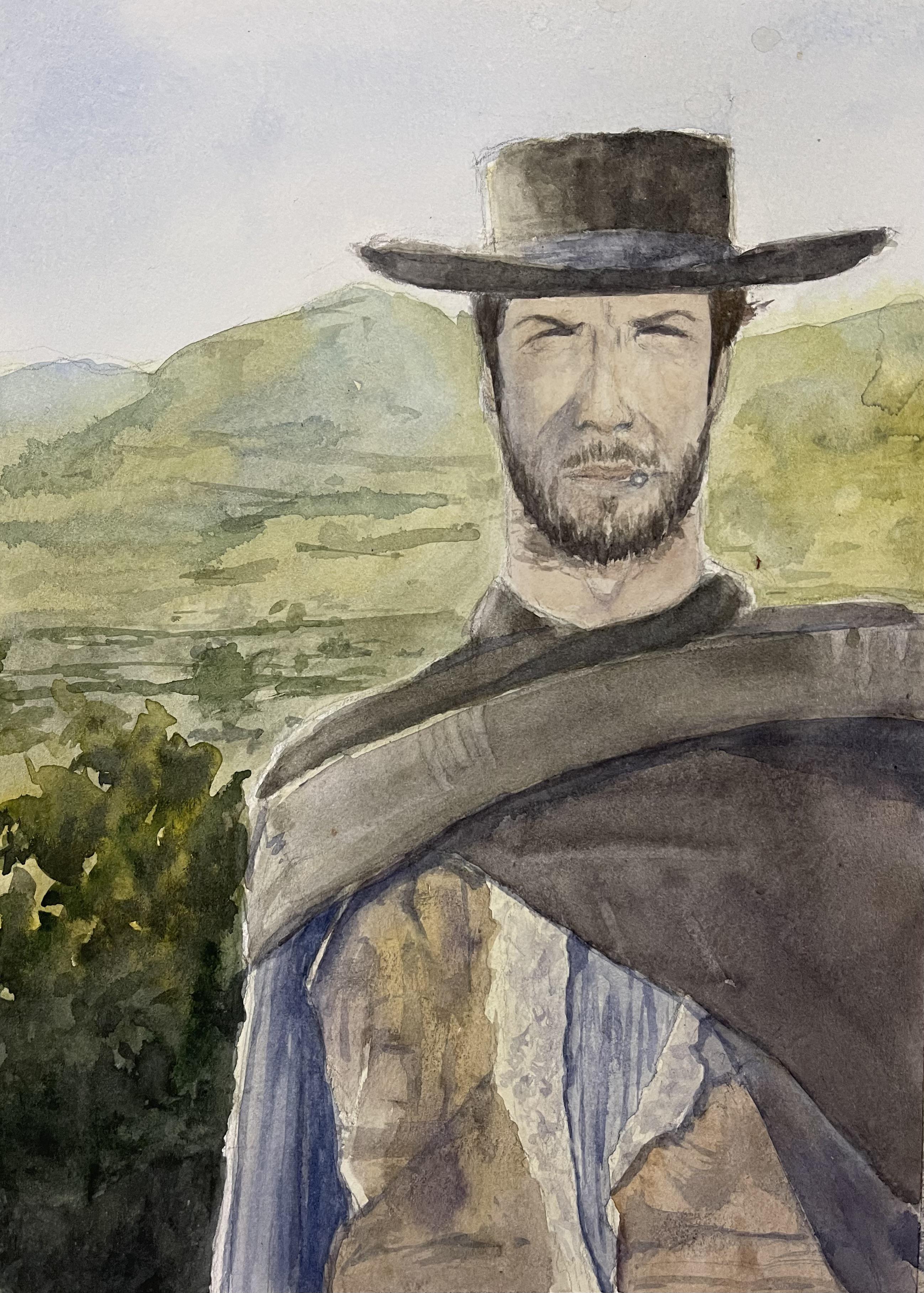 Clint eastwood, beginner watercolor portrait. r/painting