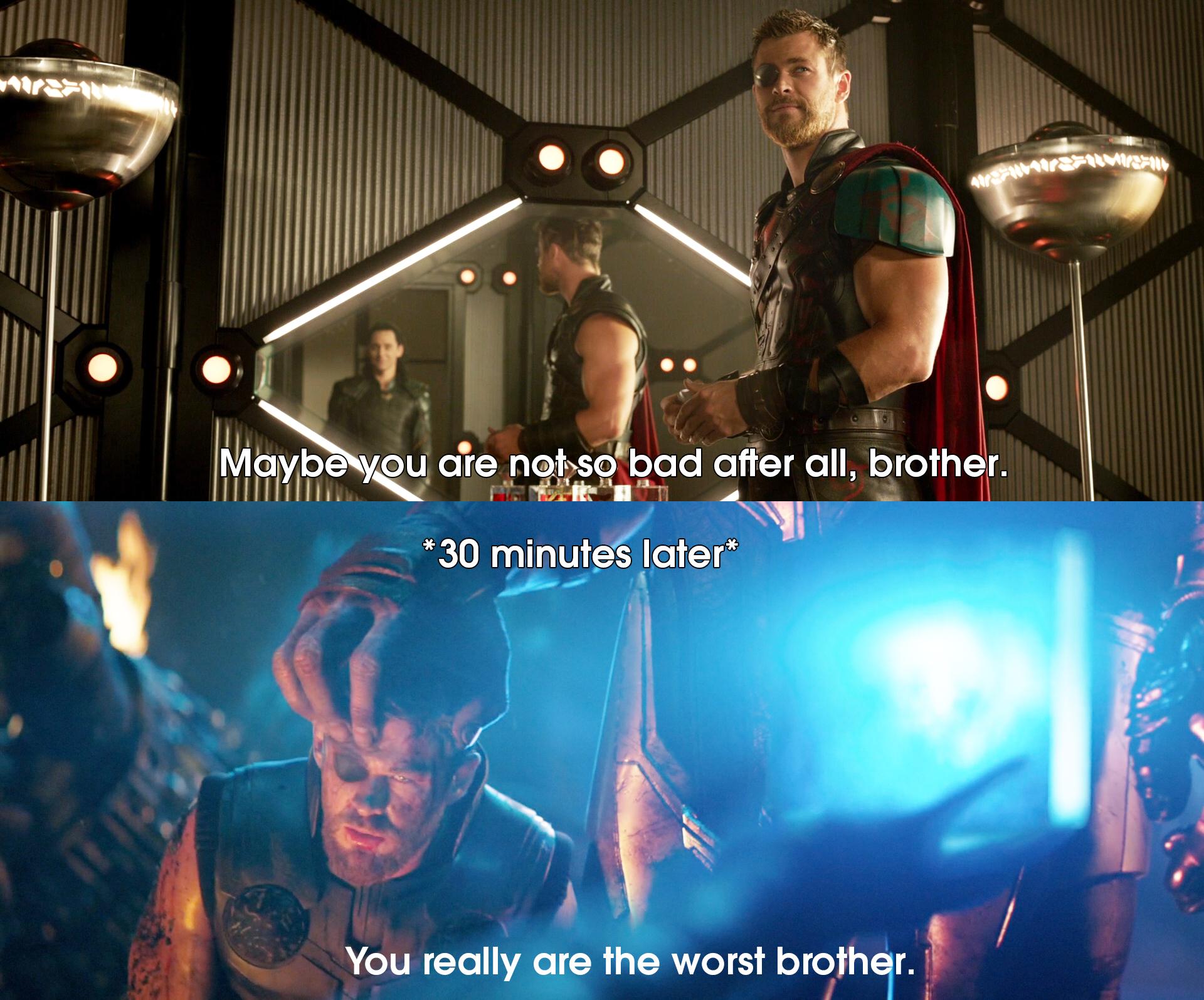 Thor can never catch a break with Loki. marvelstudios