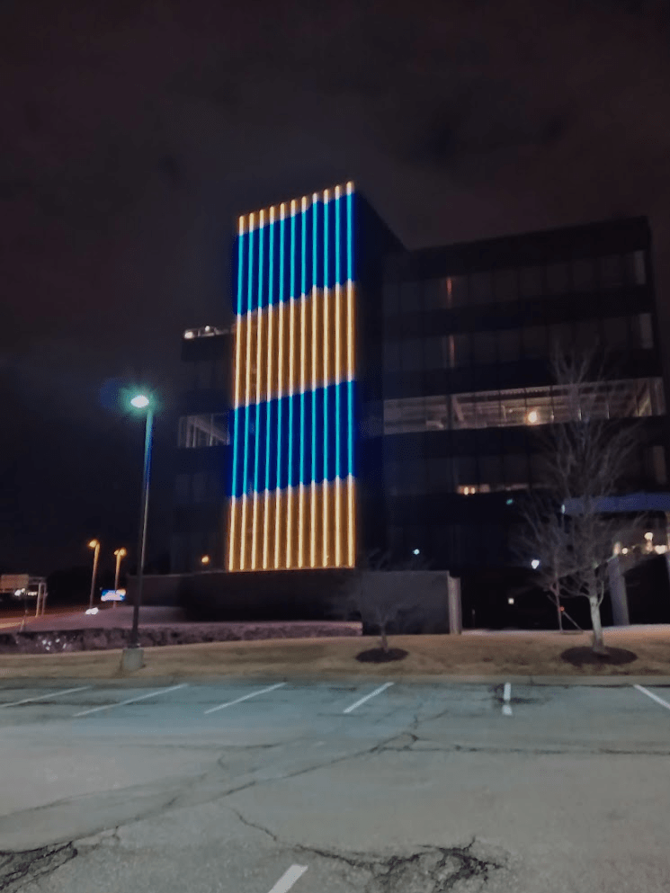 The Bridges Trust building off 132nd and Dodge showing blue and yellow