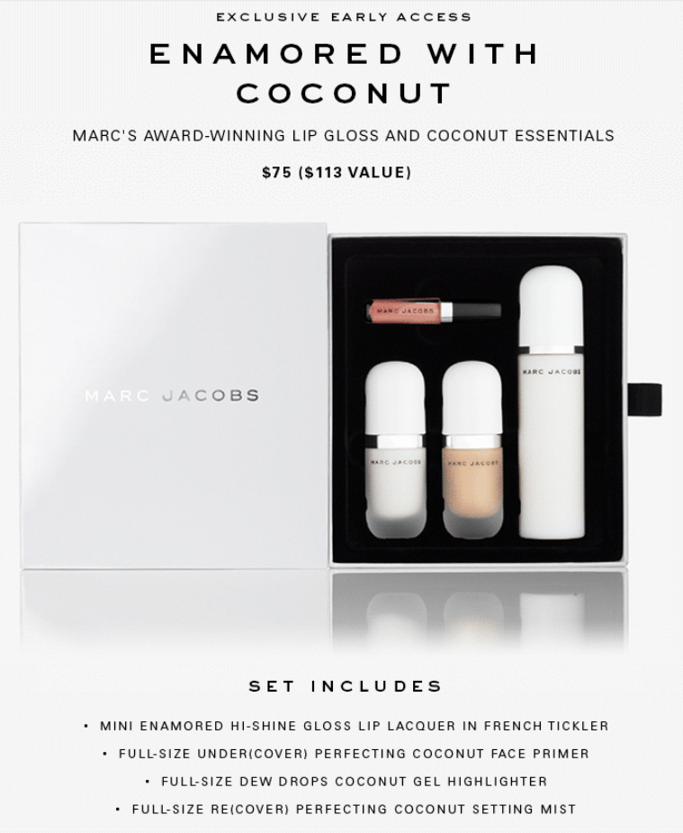 Marc Jacobs Coconut Gift Set 75 for 3 Full Size + Mini Lip Gloss