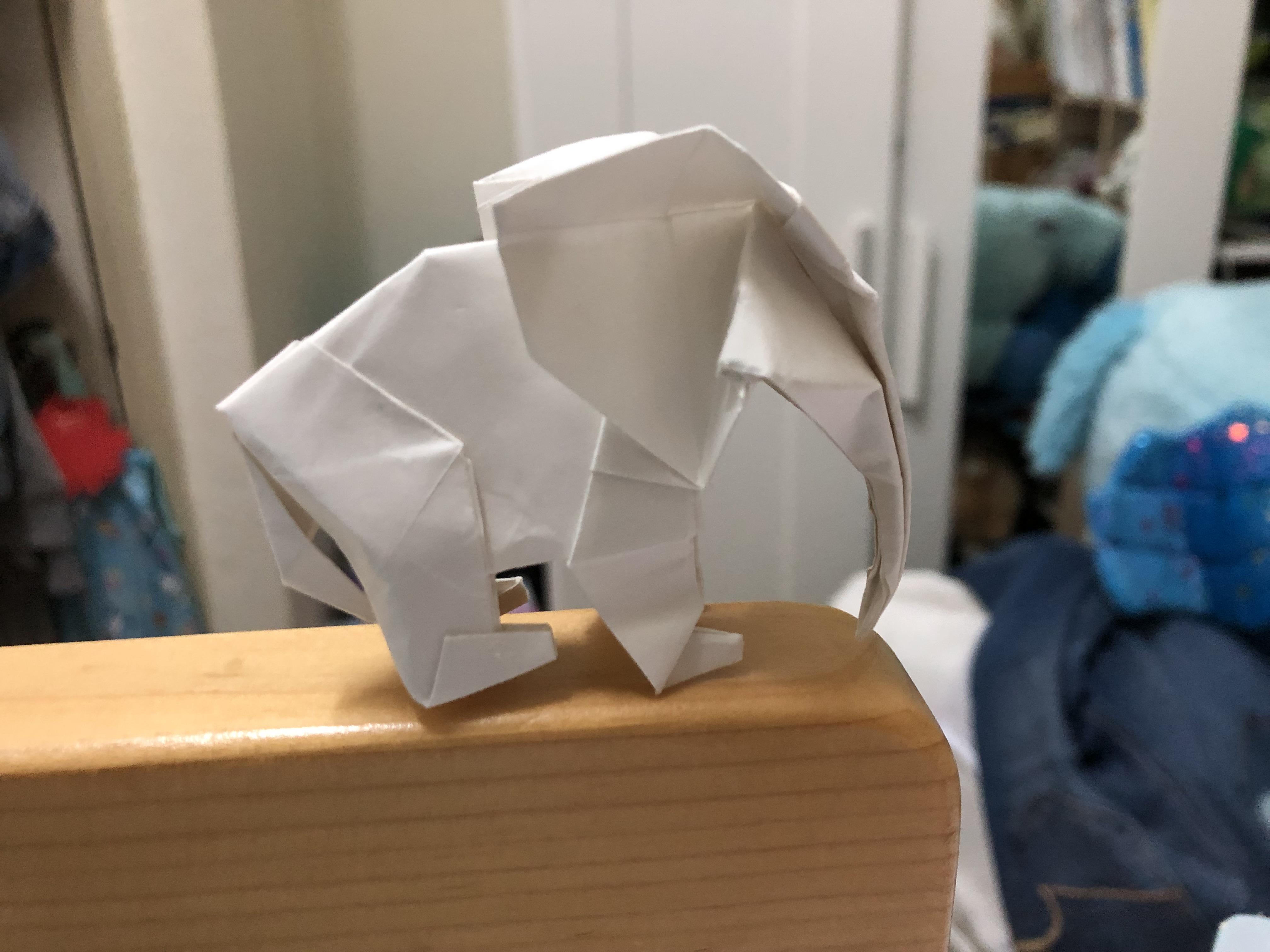 Origami elephant designed by Sipho Mabona, folded by me D origami