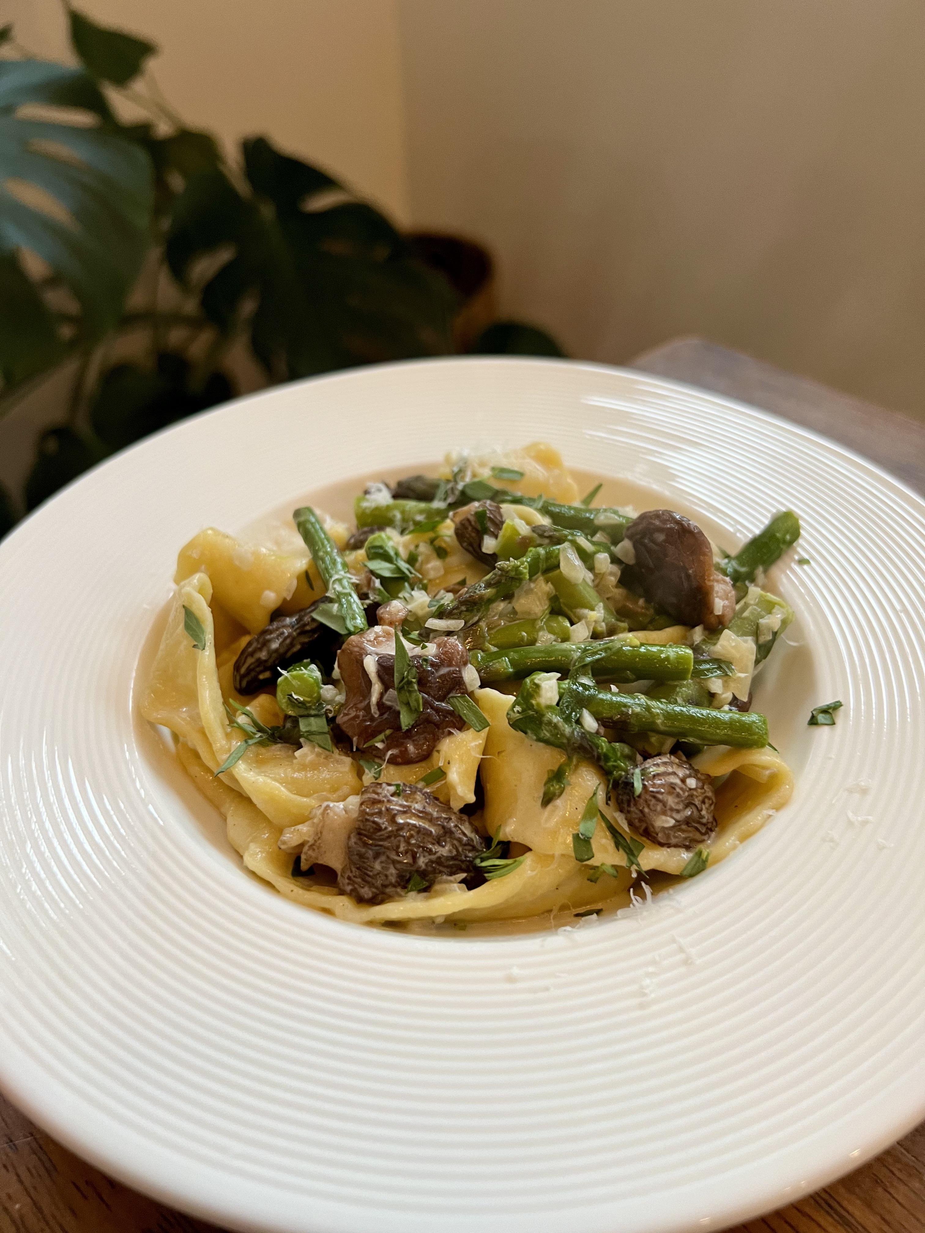Pappardelle with morel mushrooms, asparagus, tarragon and cream my