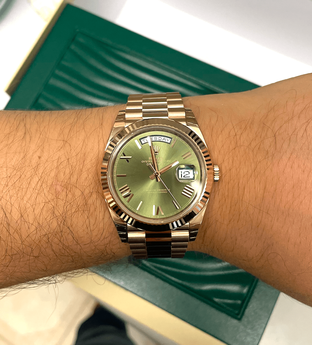 My first Rolex DayDate the 40mm Rose Gold DayDate w/ Olive Green