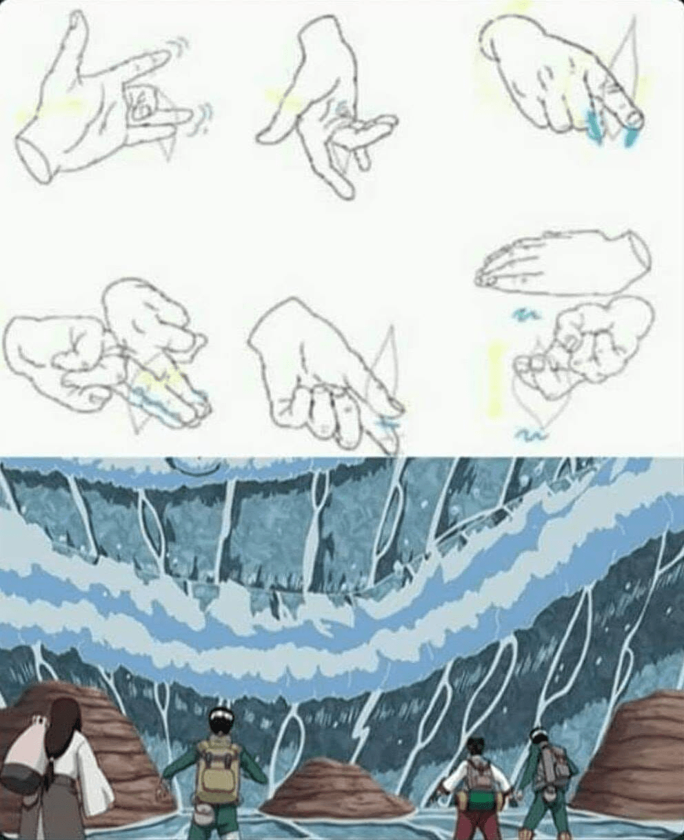 Advanced ninja water jutsu hand signs r/Animemes